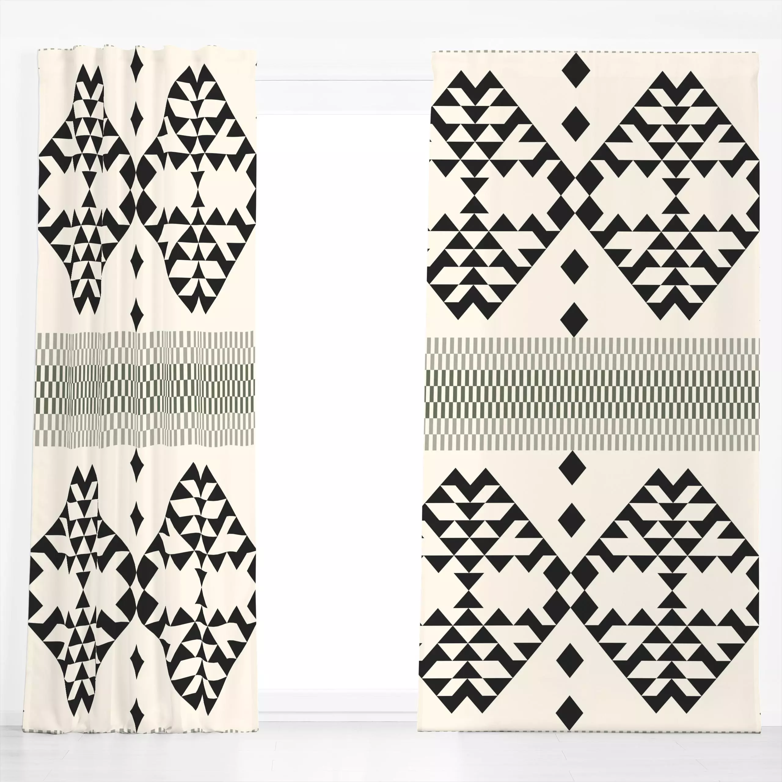 Dekovorhang Mediterranean Ethno - Symbole & Muster - von „Eda Şahin"; Muster, beige, grafisch, Ethno, Dreieck, mediterranean