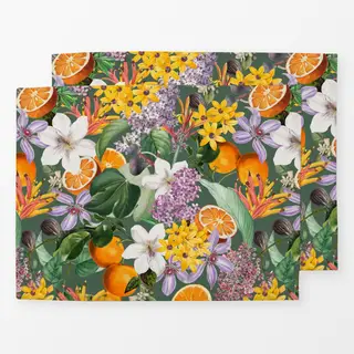 Tischset Orangen im Blütenmeer grün