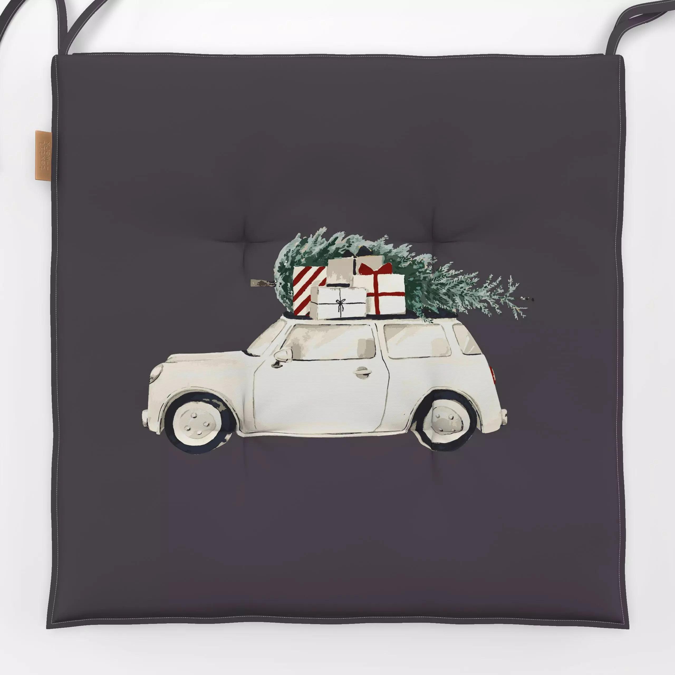 Sitzkissen Weihnachtsauto grau - Weihnachten, Winter - von „Katrin Graff"; Auto, Geschenk, weihnachtlich, Weihnachtsdeko, ch...