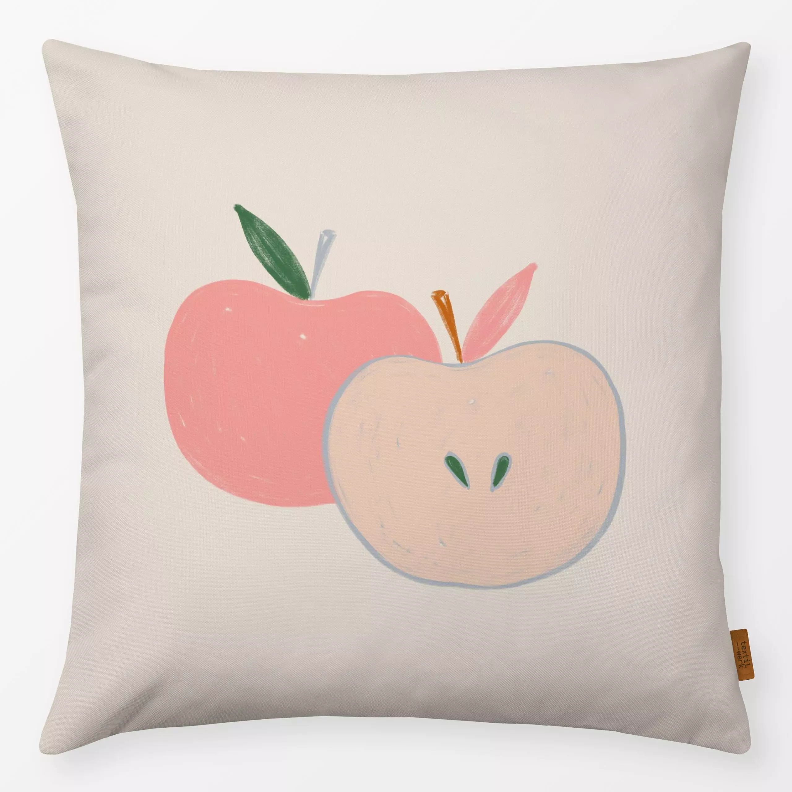 Kissen Apfel Duo rosa - Herbst, Anlässe, Früchte - von „Kruth Design"; Zeichnung, Apfel, Herbst, bunt, Herbstdeko, outdoor, ...