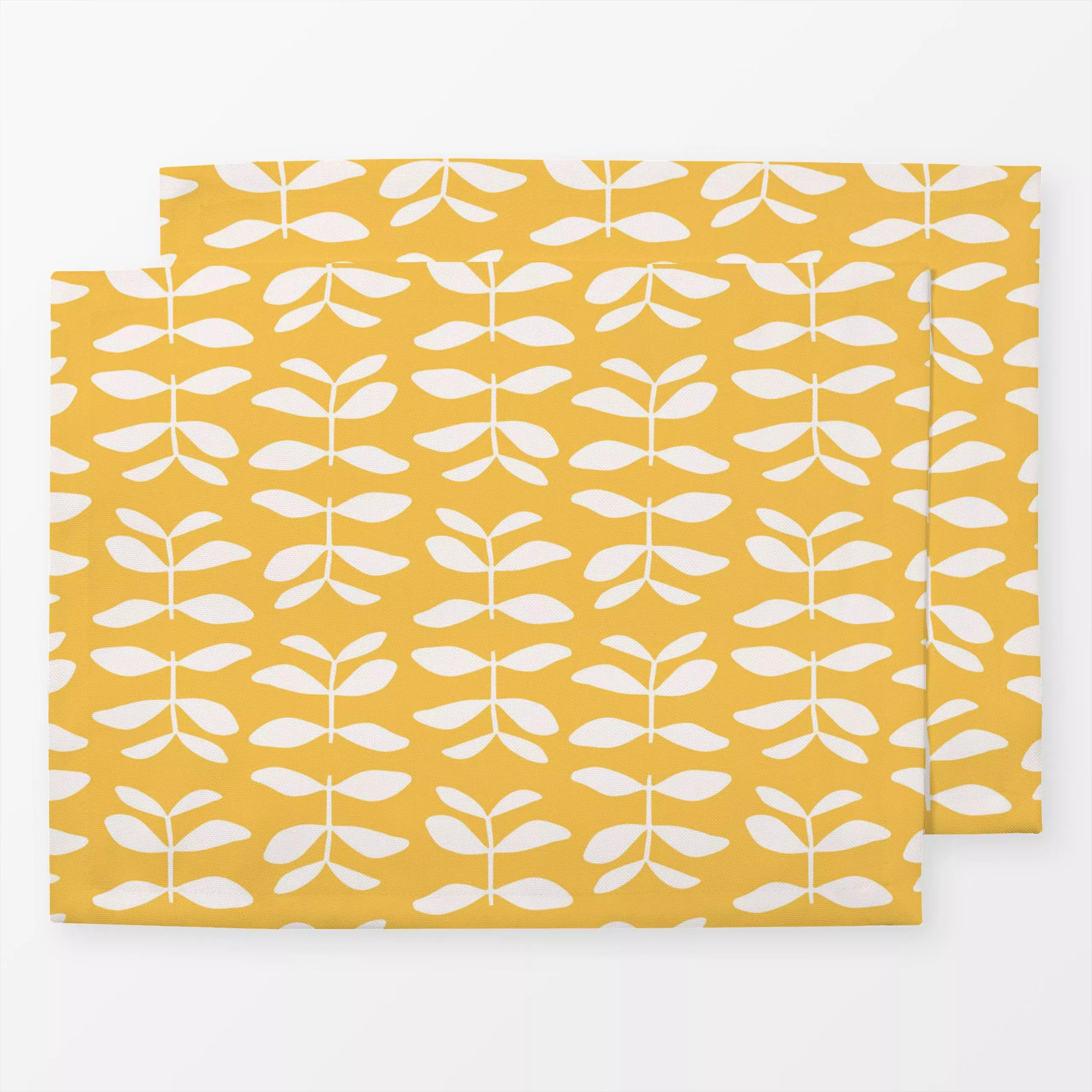 Tischset Simple Leaves gelb - Herbst, Symbole & Muster - von „Kathrin Woo"; Muster, minimal, Retro, Blätter, modern, Herbst,...