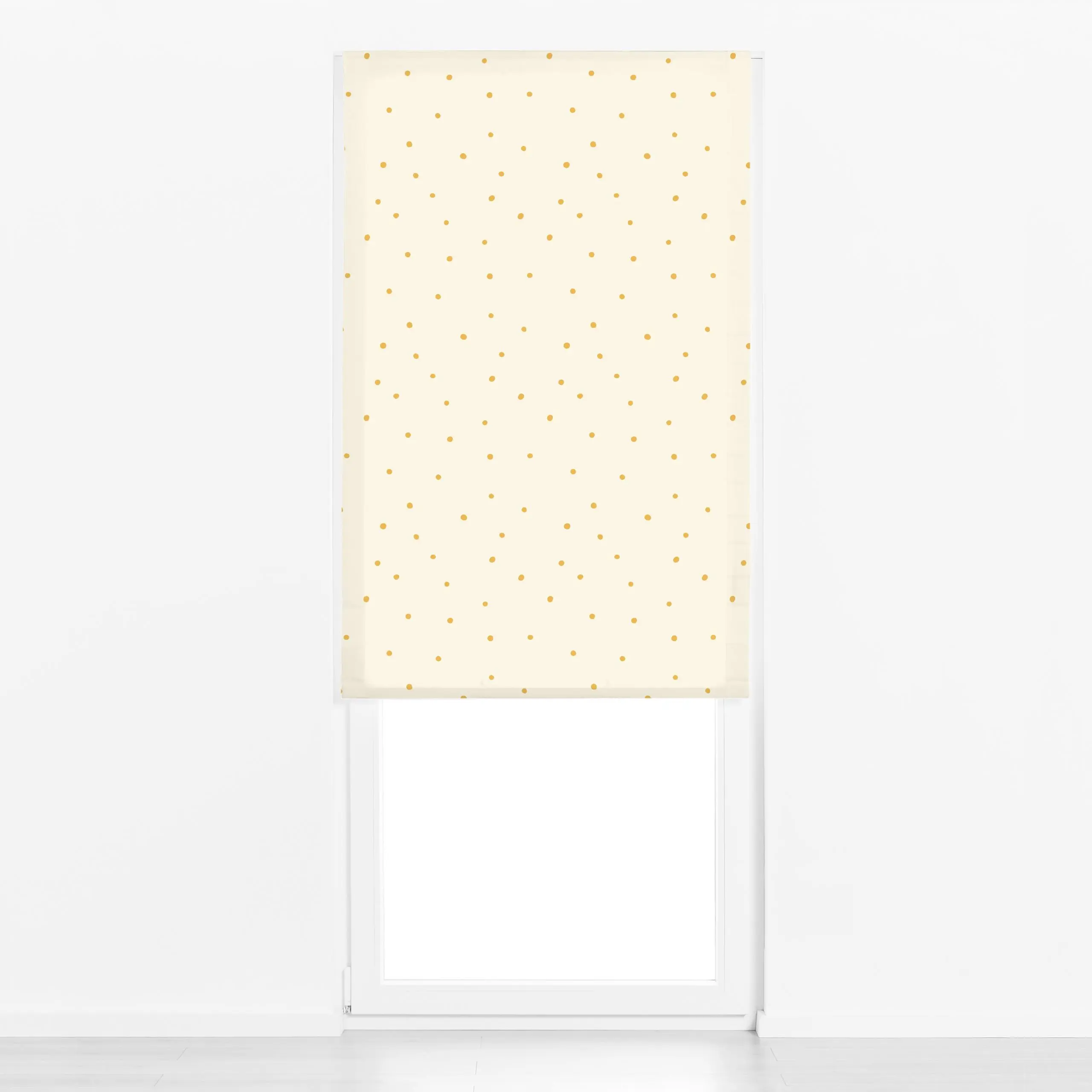 Raffrollo Kleine Punkte Polka Dots Gelb - Frühling, Symbole & Muster - von „Monika Strigel"; minimal, Punkte, kleingemustert...