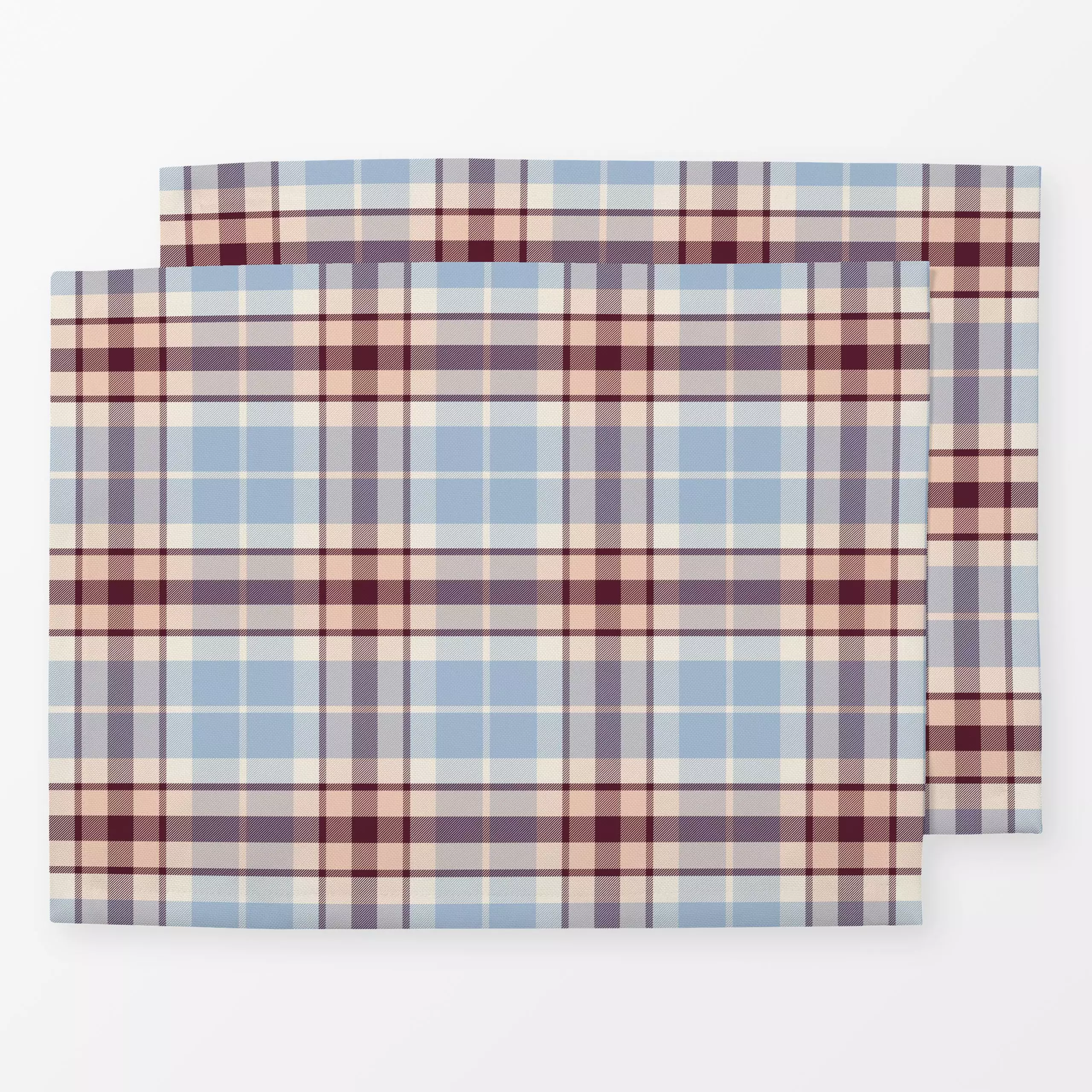 Tischset Glencheck Weinrot Hellblau - Herbst, Symbole & Muster - von „Julia Schumacher"; Karo, hellblau, herbstlich, Landhau...