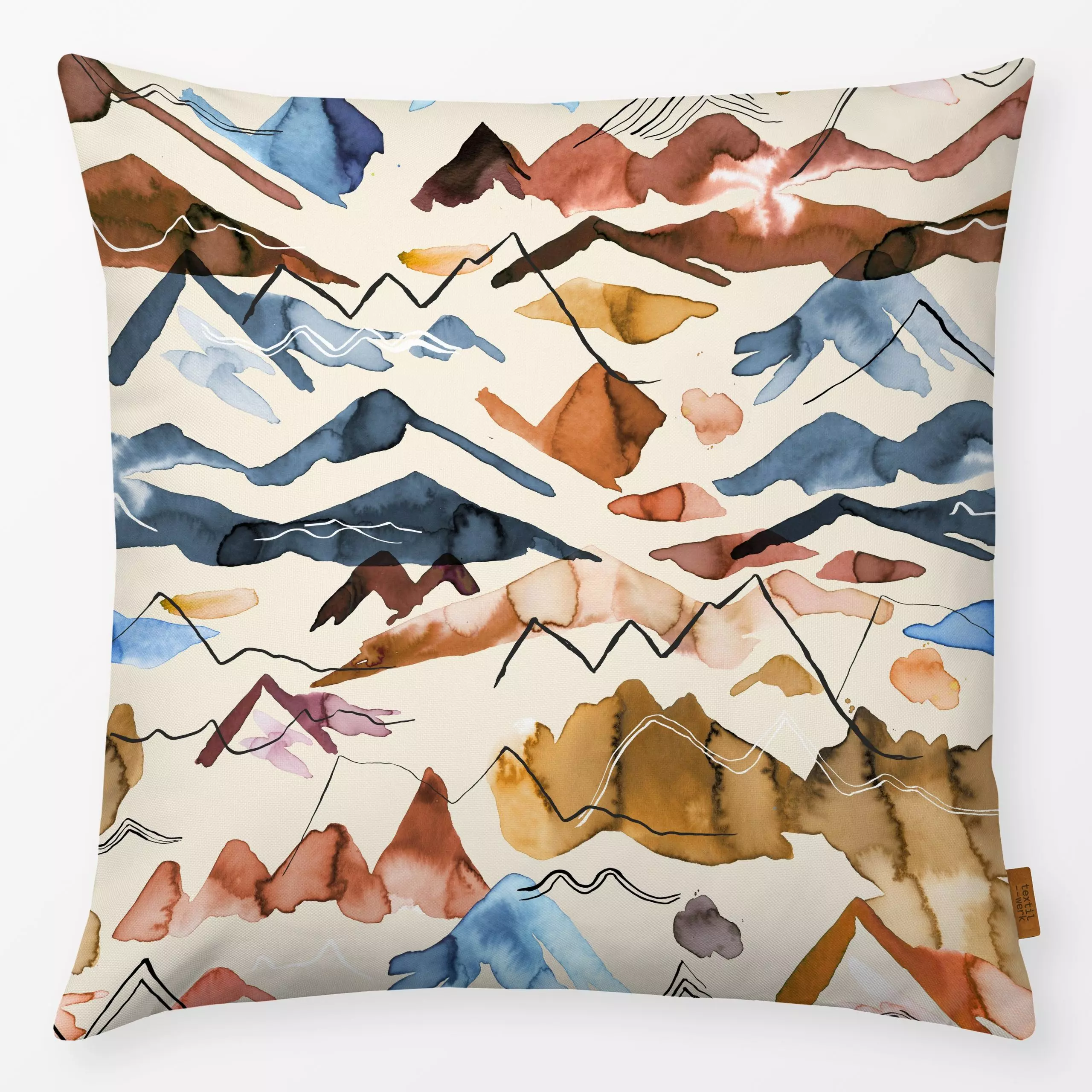 Kissen Herbst Berg Aquarell Blau - Herbst, Natur & Landschaft, Winter - von „Ninola Design "; Aquarell, Natur, minimal, terr...