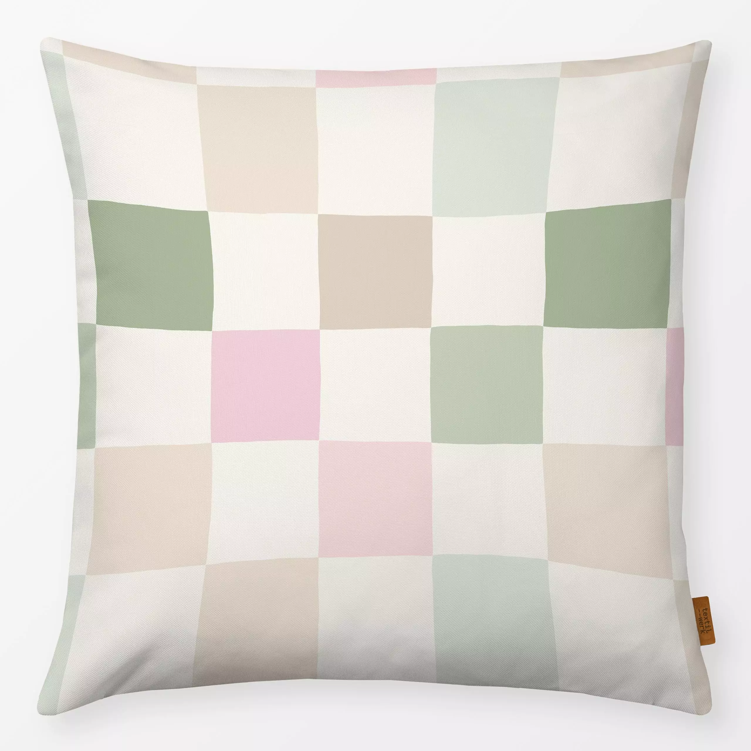 Kissen Karo rosa grün - Symbole & Muster - von „Studio Kesse"; Garten, Karo, Scandi, bunt, karriert, Schachbrett, Gartendeko...