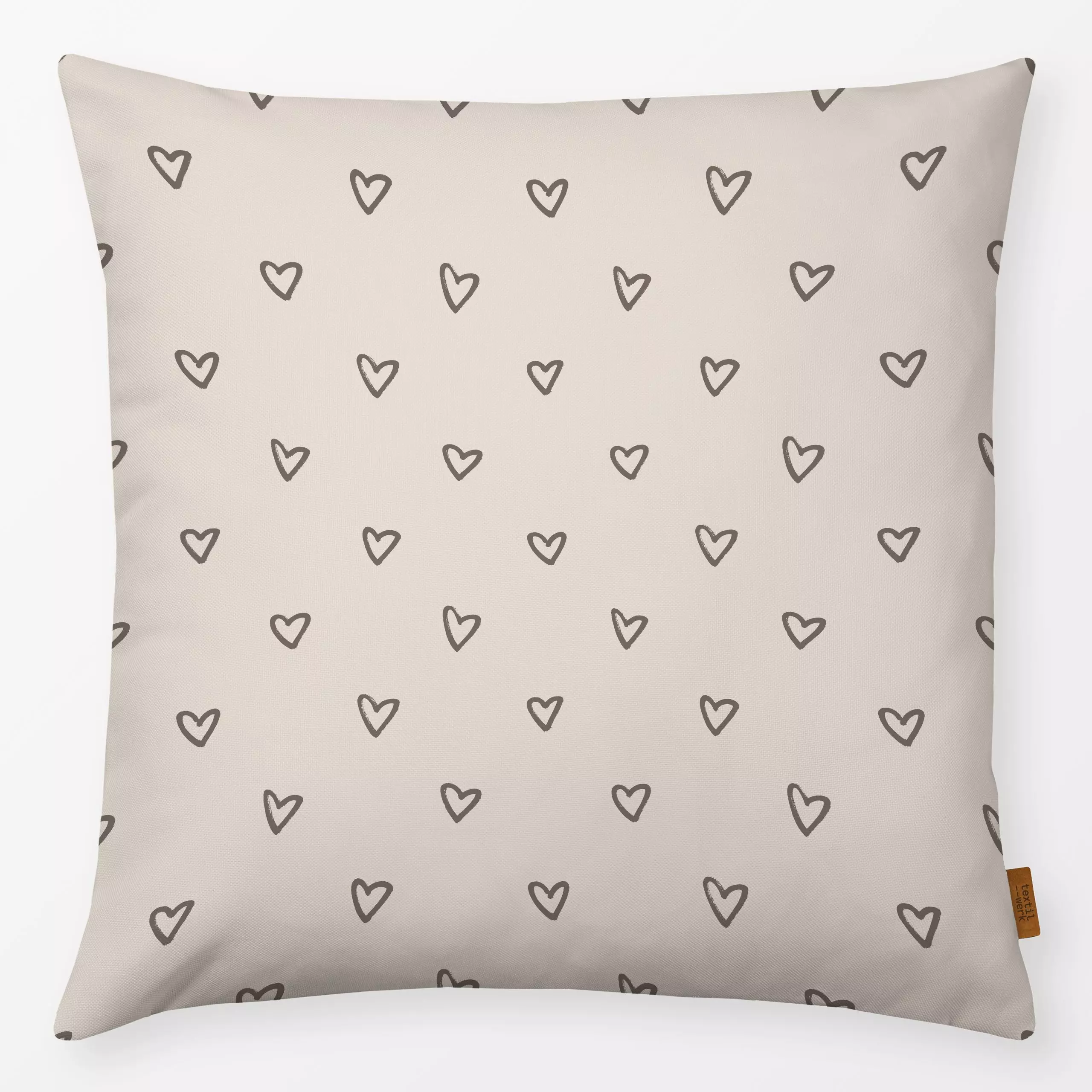 Kissen LOVE FIRST Herzchen 3 - Liebe, Romantik & Pride, Anlässe - von „Primus Pattern"; boho, Herzen, Liebe, monochrom, Herz...