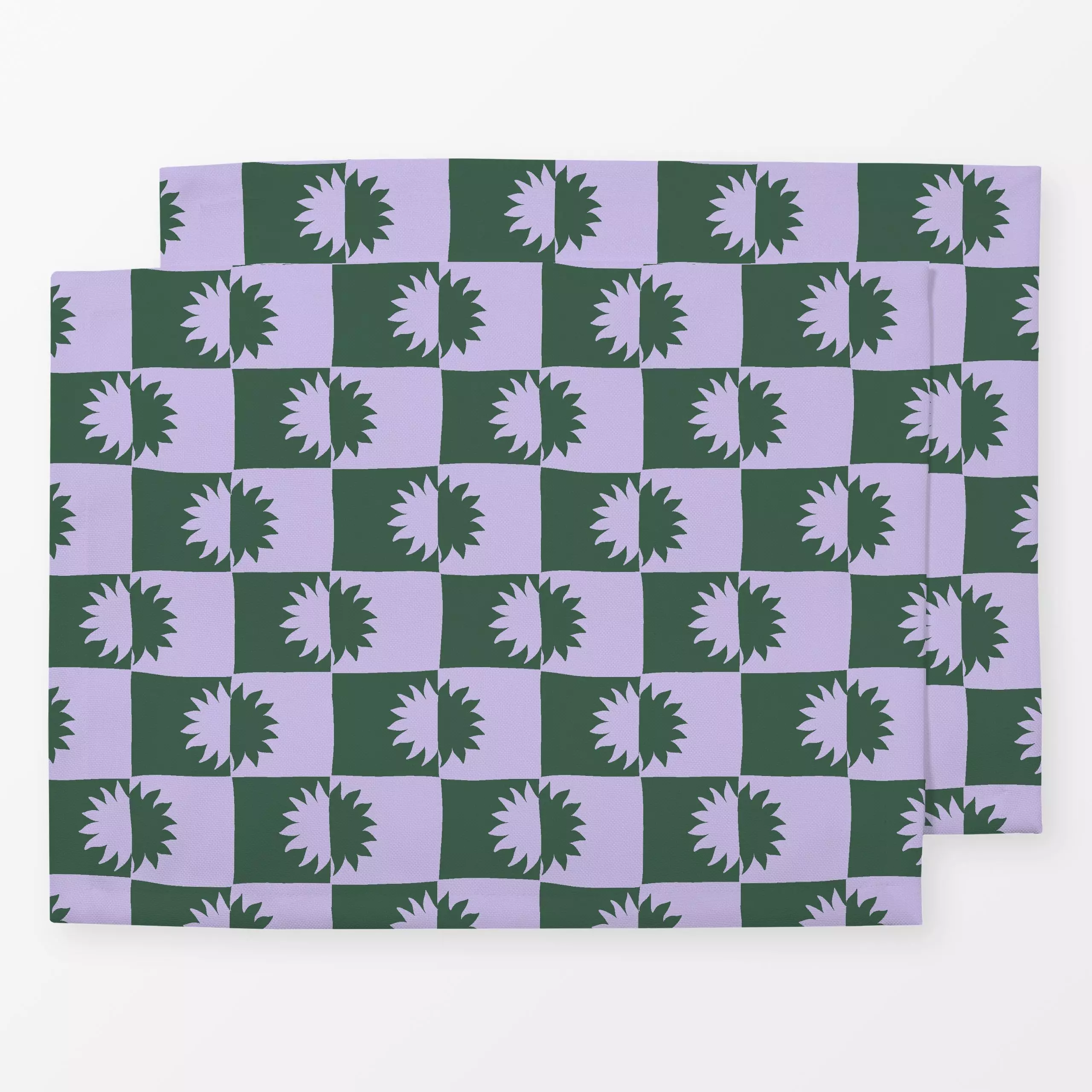 Tischset Sonne Karos Grün Lila - Natur & Landschaft, Symbole & Muster - von „Studio Kesse"; Retro, Sonne, vintage, lila, Kar...