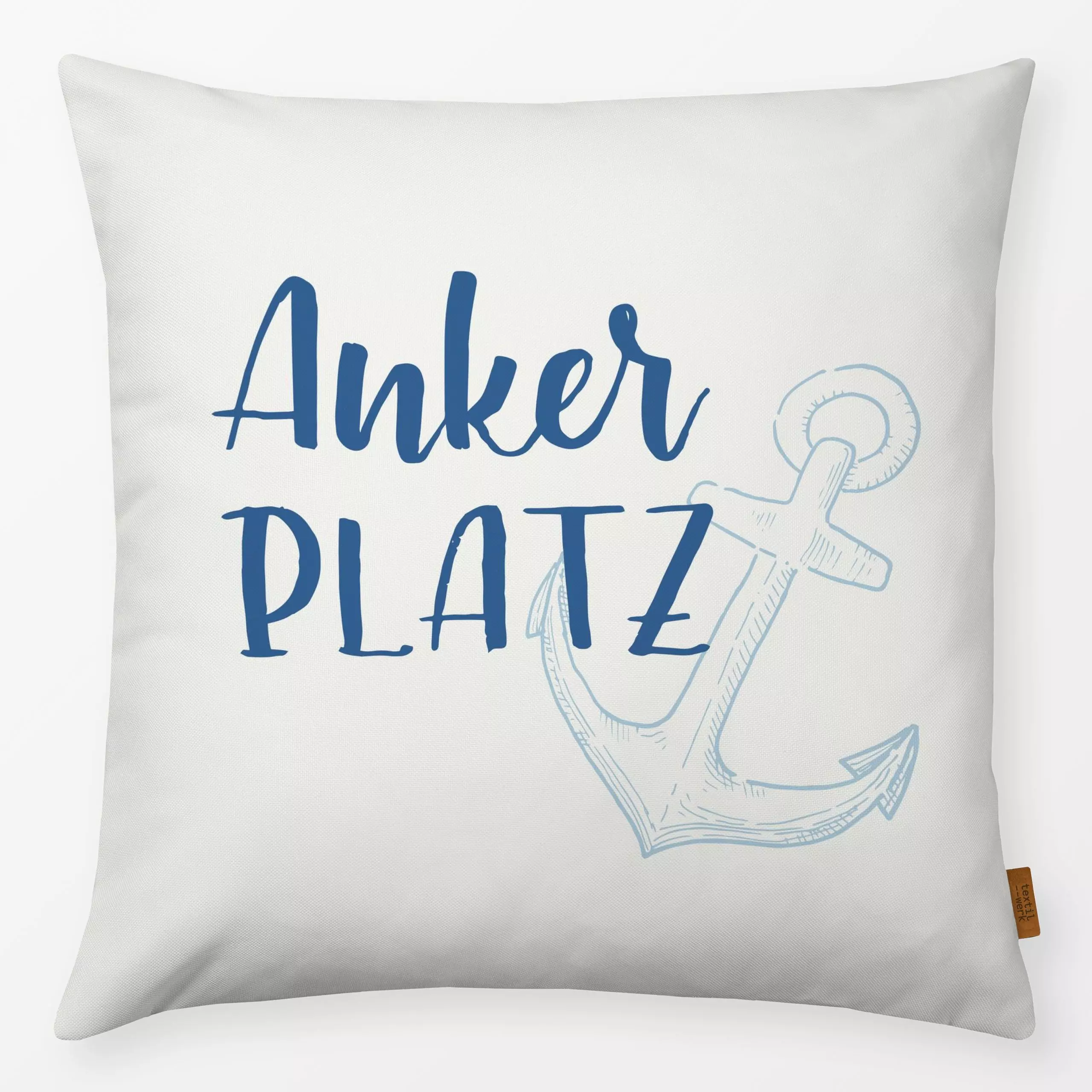 Kissen Ankerplatz - Sommer, Sprüche & Schriftzüge - von „Katrin Graff"; Meer, Urlaub, summer, maritim, coastal, anker, Somme...