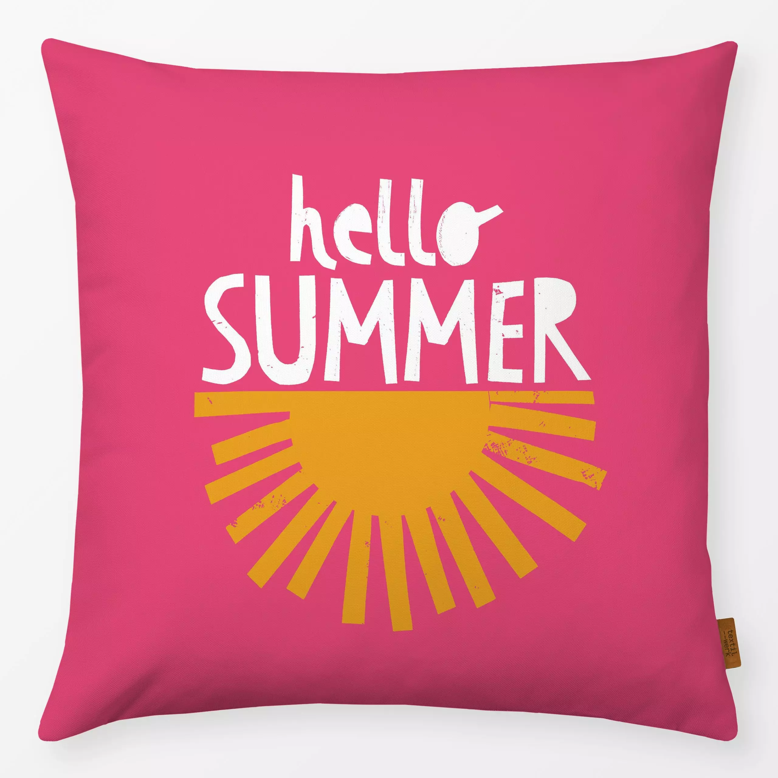 Kissen hello summer - Sommer, Sprüche & Schriftzüge - von „Kerstin Ax"; Sonnenaufgang, Sonnenuntergang, Strand, Sommer, typo...