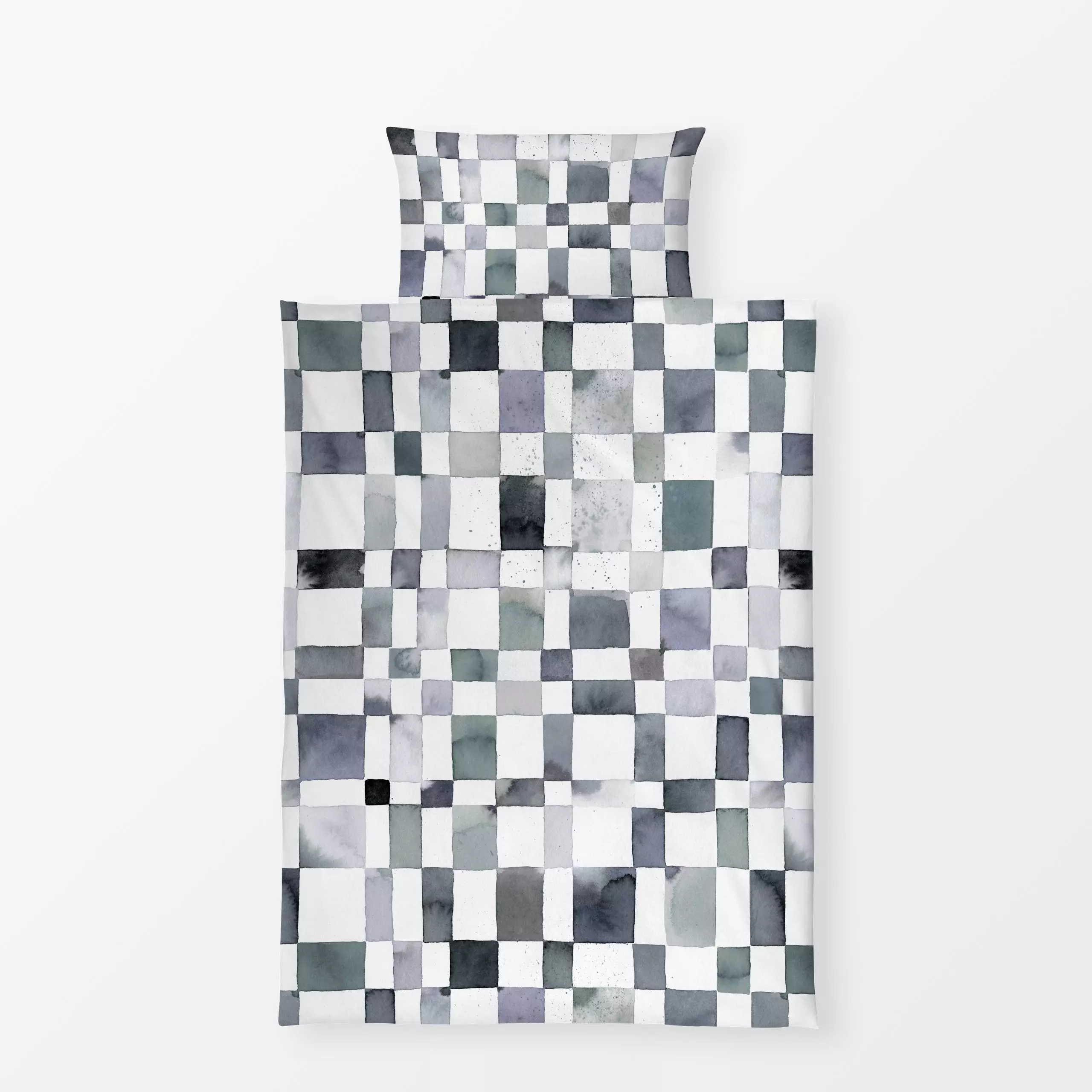 Bettwäsche Watercolor Checker Blue - Winter, Symbole & Muster, Retro & Vintage - von „Ninola Design "; Striche, quadrate, Sc...