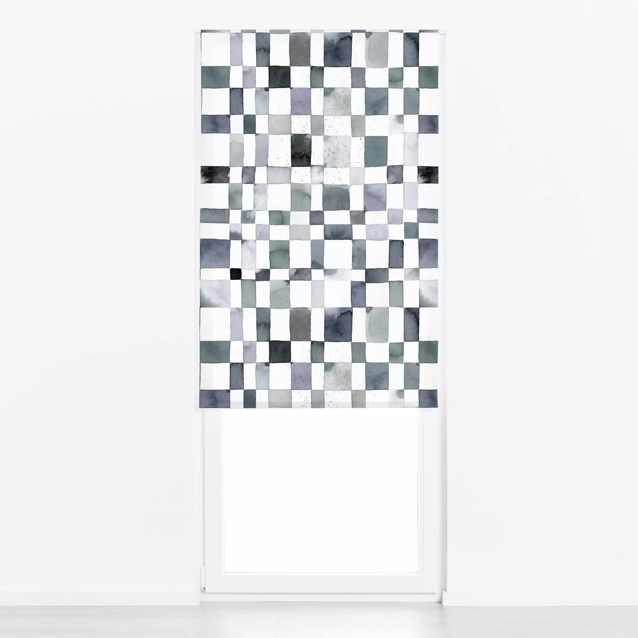 Raffrollo Watercolor Checker Blue - Winter, Symbole & Muster, Retro & Vintage - von „Ninola Design "; Striche, quadrate, Sca...