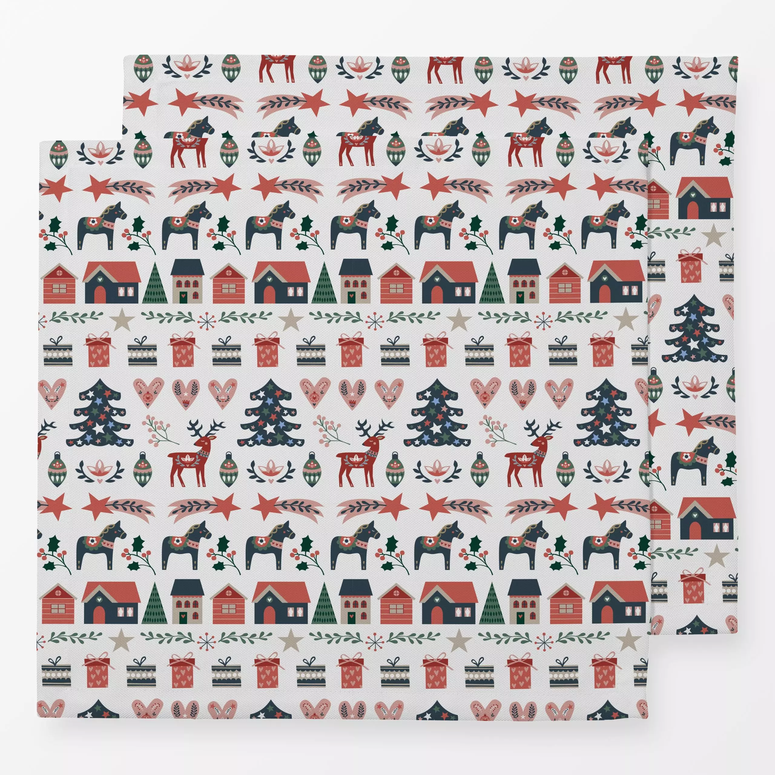 Servietten Muster Skandi II - Weihnachten, Symbole & Muster - von „Kerstin Ax"; skandinavisch, Blätter, Weihnachtsbaum, Weih...