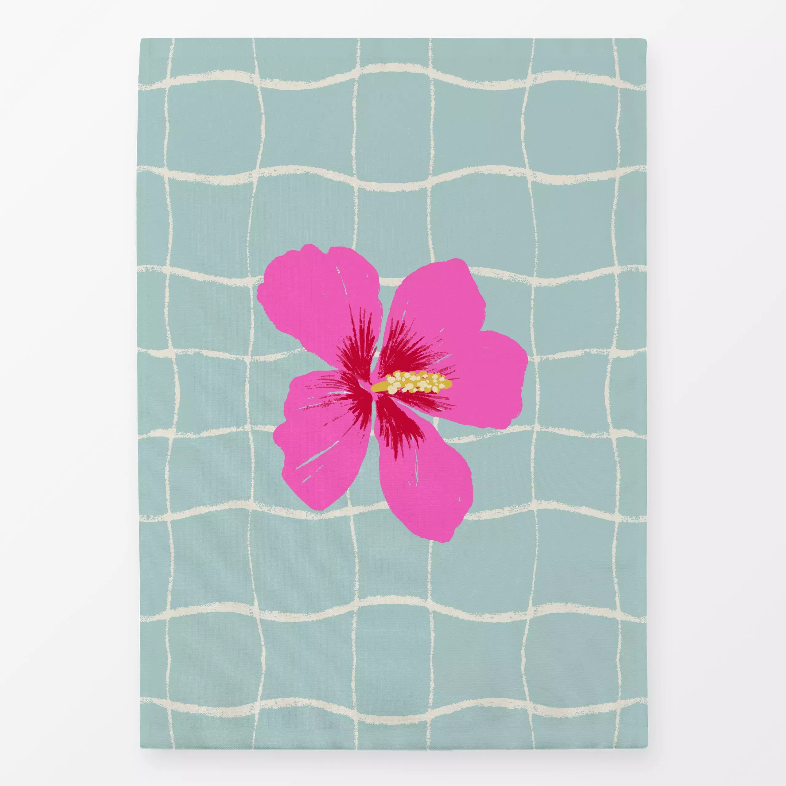 Geschirrtücher cool Hibiskus türkis pink - Blumen & Florales, Sommer, Symbole & Muster - von „Katrin Graff"; Retro, Garten, ...