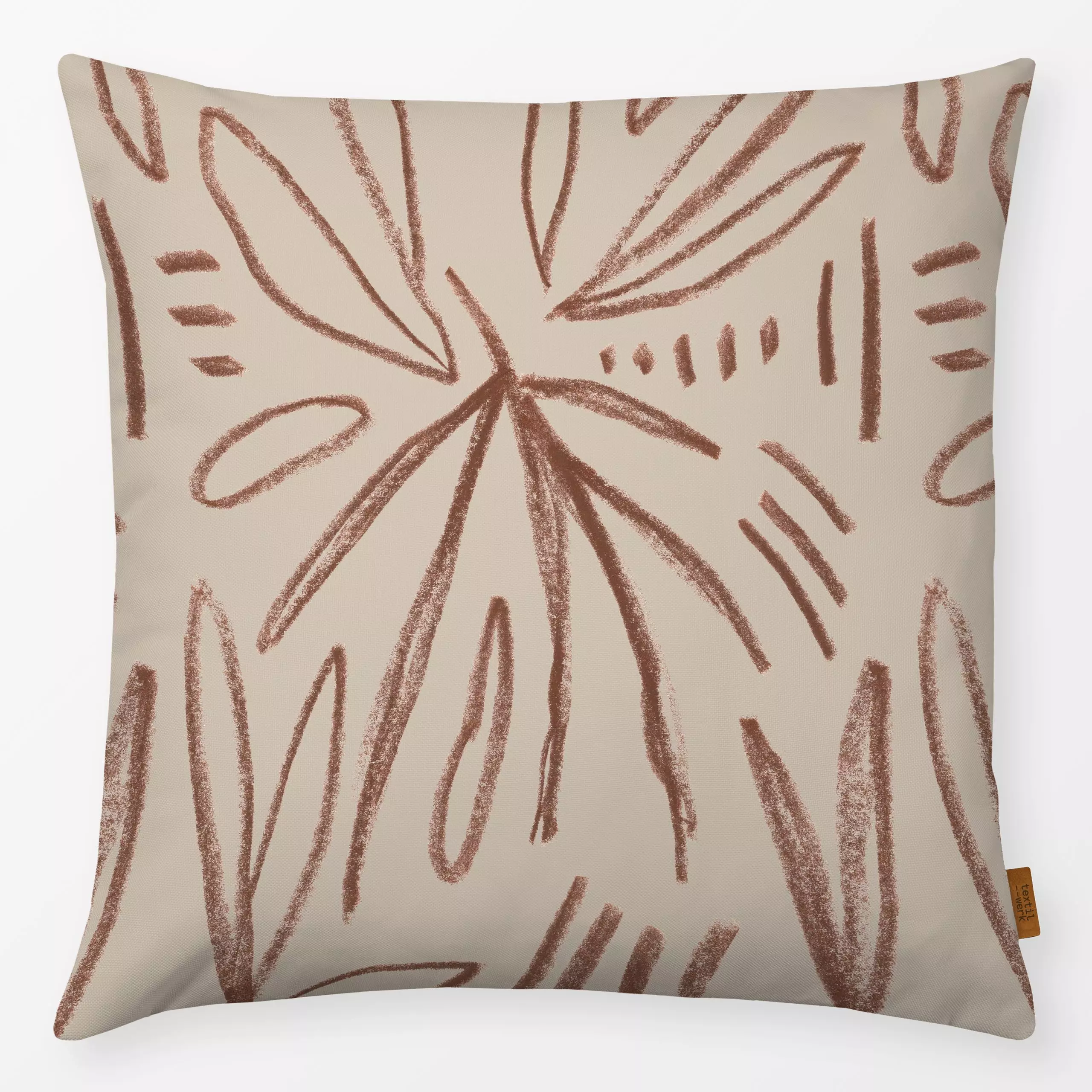 Kissen Ethno Allover braun Leaf - Blumen & Florales, Symbole & Muster - von „Kruth Design"; Palmen, Garten, palmenblatt, Eth...