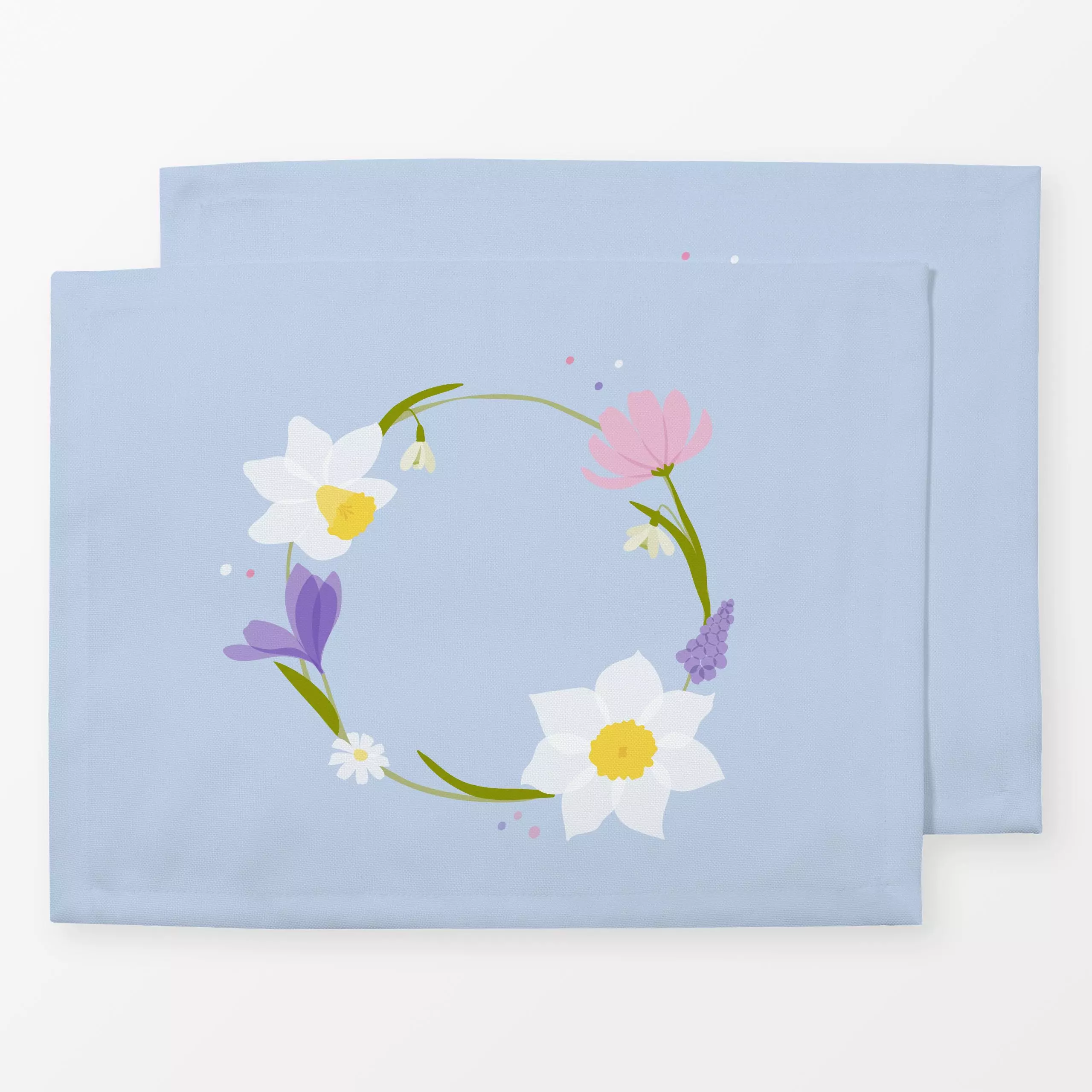 Tischset Osterblumen Kranz hellblau - Blumen & Florales, Frühling, Ostern - von „Carolin Vonhoff"; rosa, Blumen, Blüten, Sch...