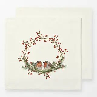 Servietten Rotkehlchen im Beerenkranz
