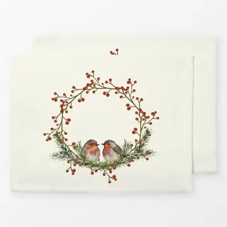 Tischset Rotkehlchen im Beerenkranz