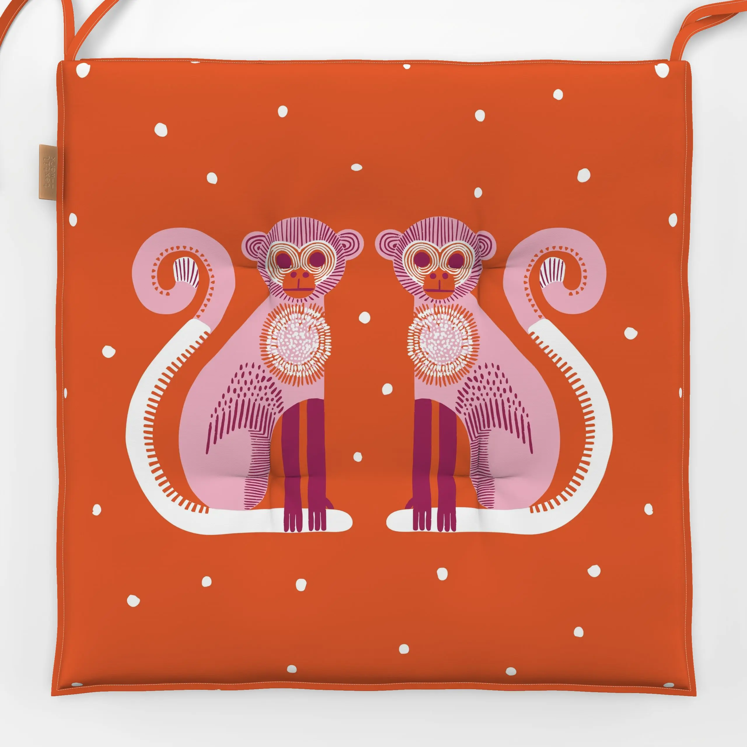 Sitzkissen Affen orange - Sommer, Tiere, Safari & Dschungel - von „moDeern Design Studio"; boho, Punkte, tropisch, Jungle, n...