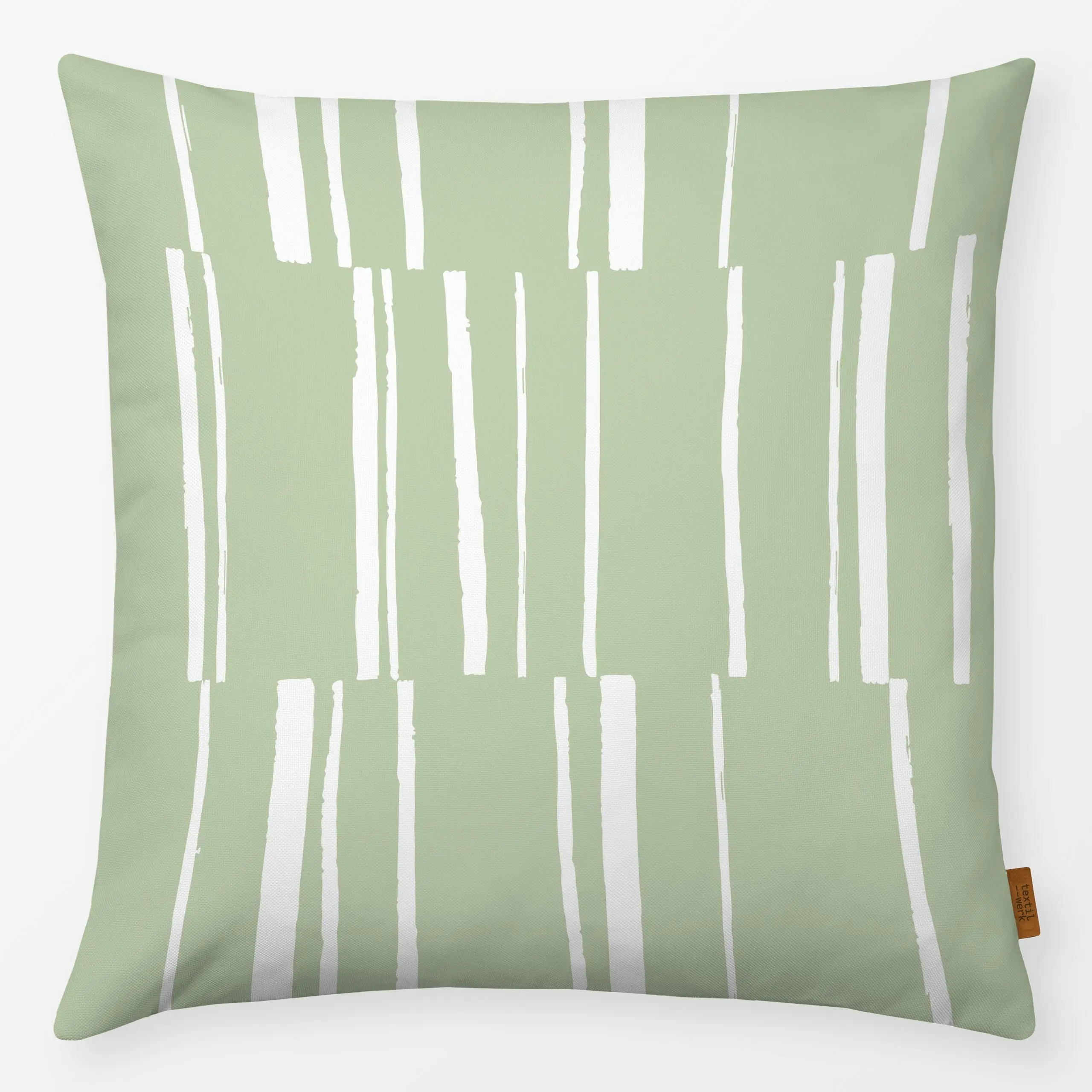 Kissen Organic Stripes green - Symbole & Muster - von „Barlena"; Linien, Streifen, skandinavisch, trend, gestreift, Pistazie...
