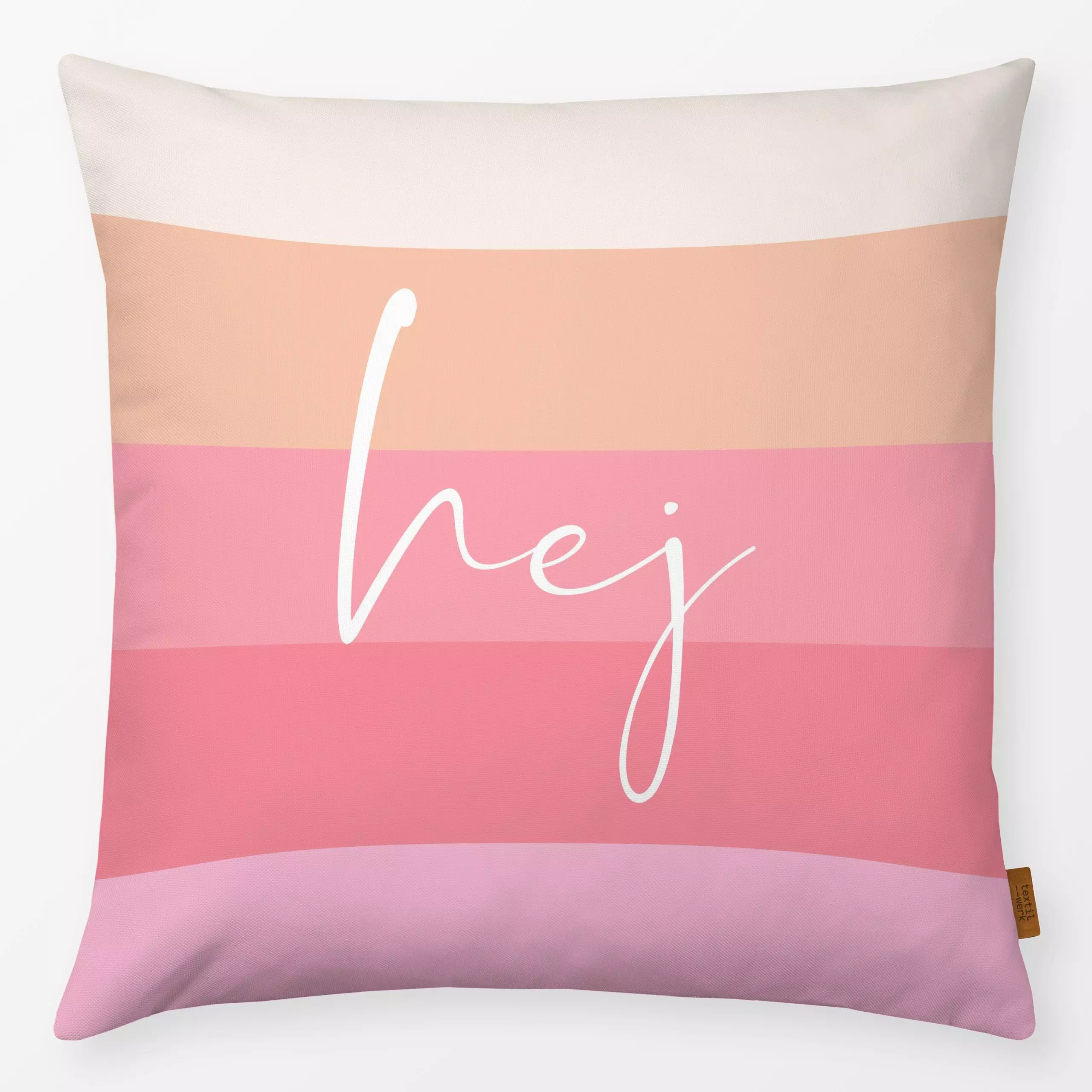 Kissen hej Sommer Streifen Pink - Frühling, Sommer, Sprüche & Schriftzüge - von „Monika Strigel"; Streifen, rosa, beige, pin...