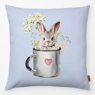 Kissen Cottage Spring - Hase in Tasse