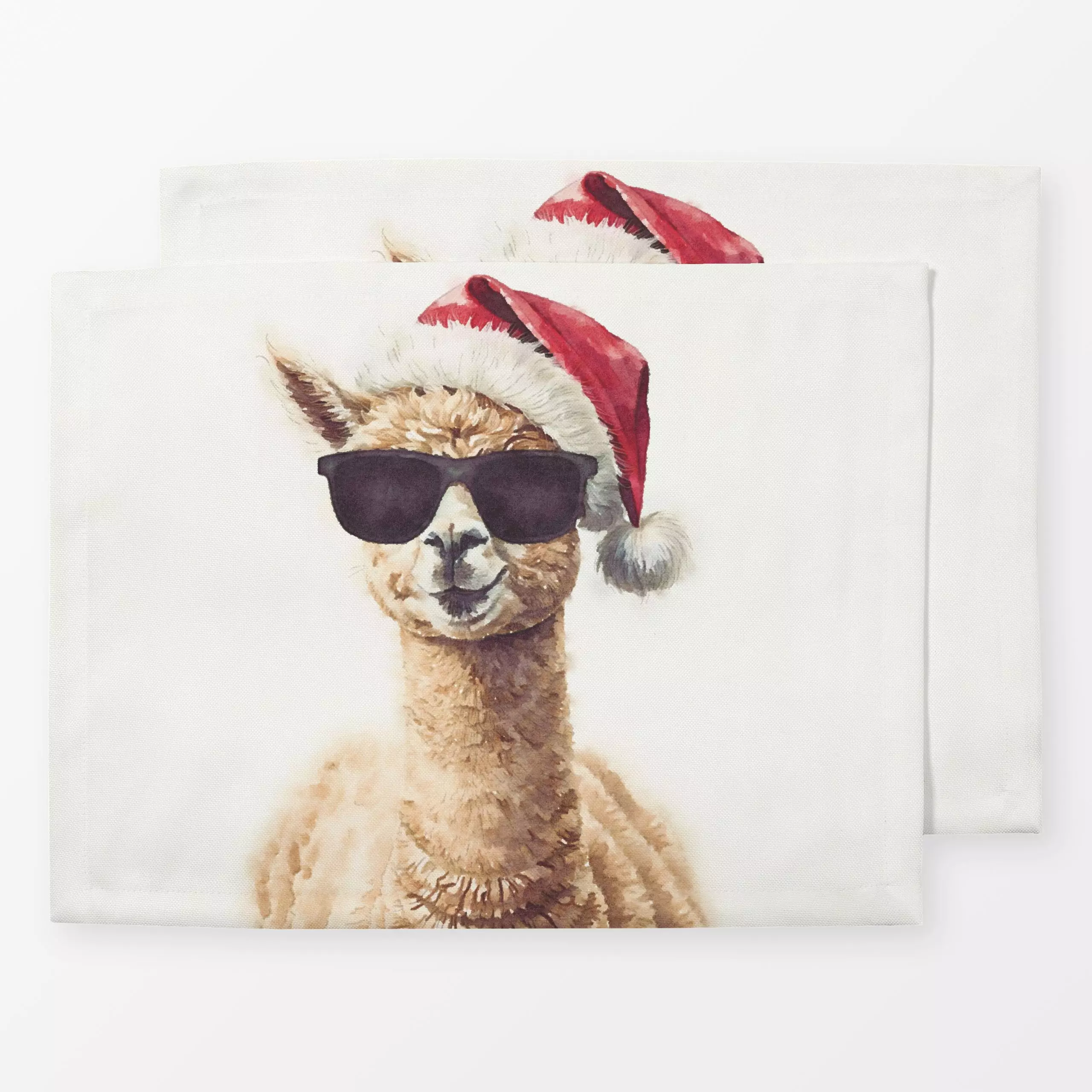 Tischset Christmas Cool Hipster Lama - Tiere, Weihnachten, Symbole & Muster - von „Monika Strigel"; Alpaka, Lama, Weihnachte...