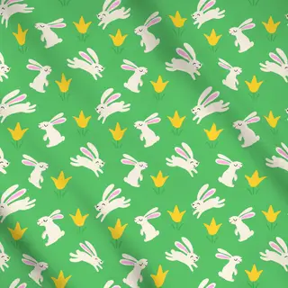 Meterware Hase mit Tulpe Muster gruen