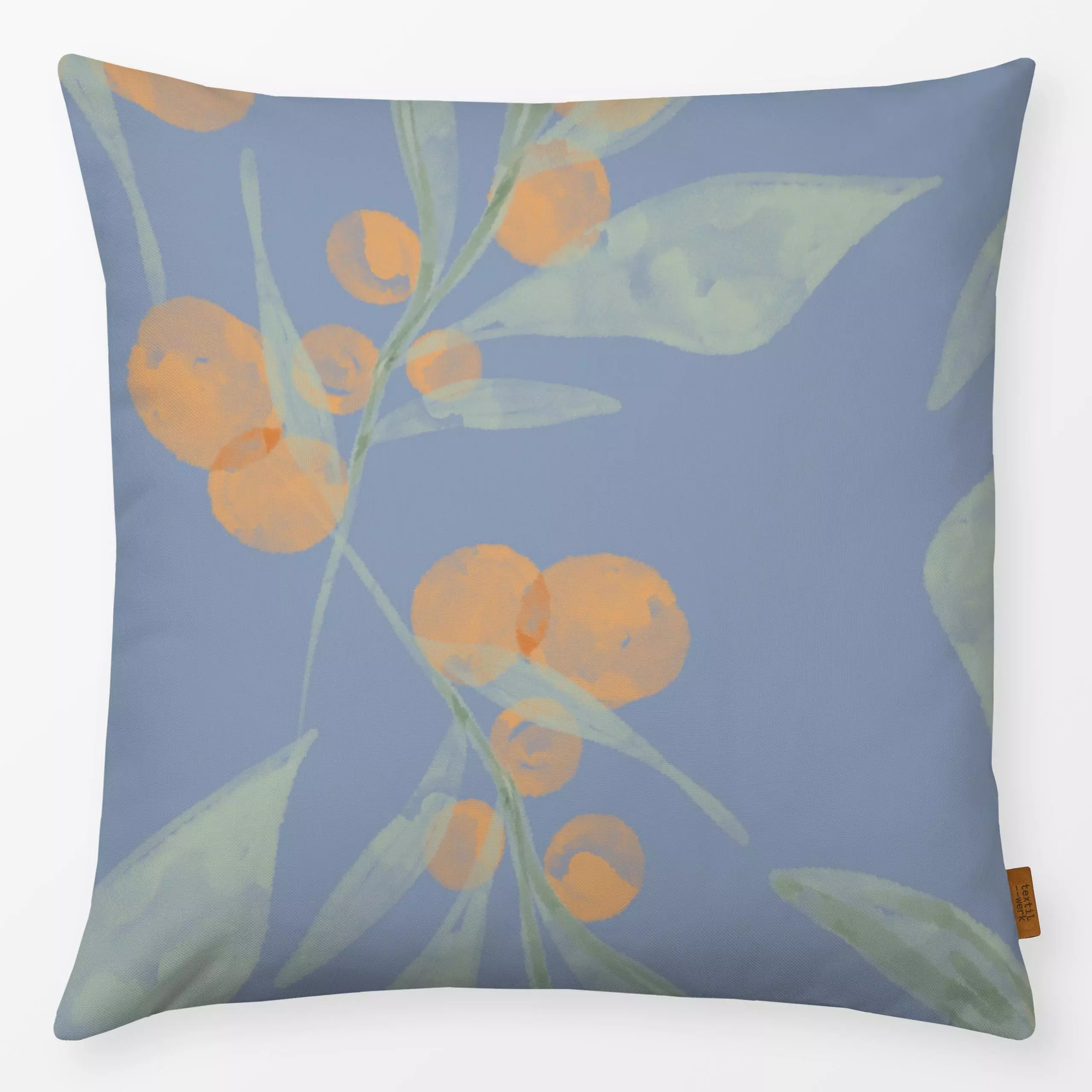 Kissen Duft von Orangen - Blumen & Florales, Sommer - von „Ute Arnold"; Frucht, Obst, boho, Wasserfarben, Orange, mallorca