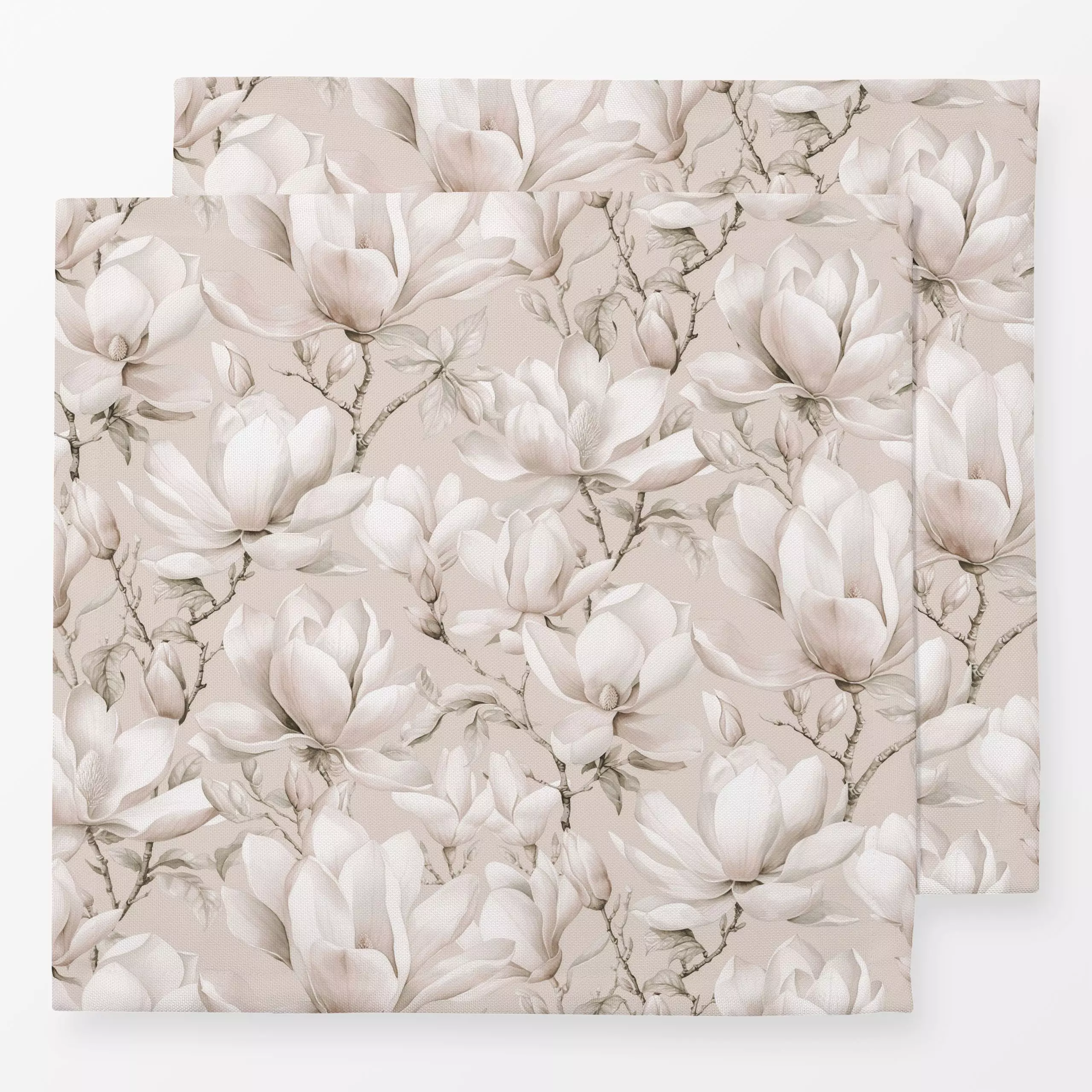 Servietten Magnolia Floral Nostalgia - Blumen & Florales, Pflanzen & Botanik - von „Andrea Haase"; Natur, beige, botanik, he...