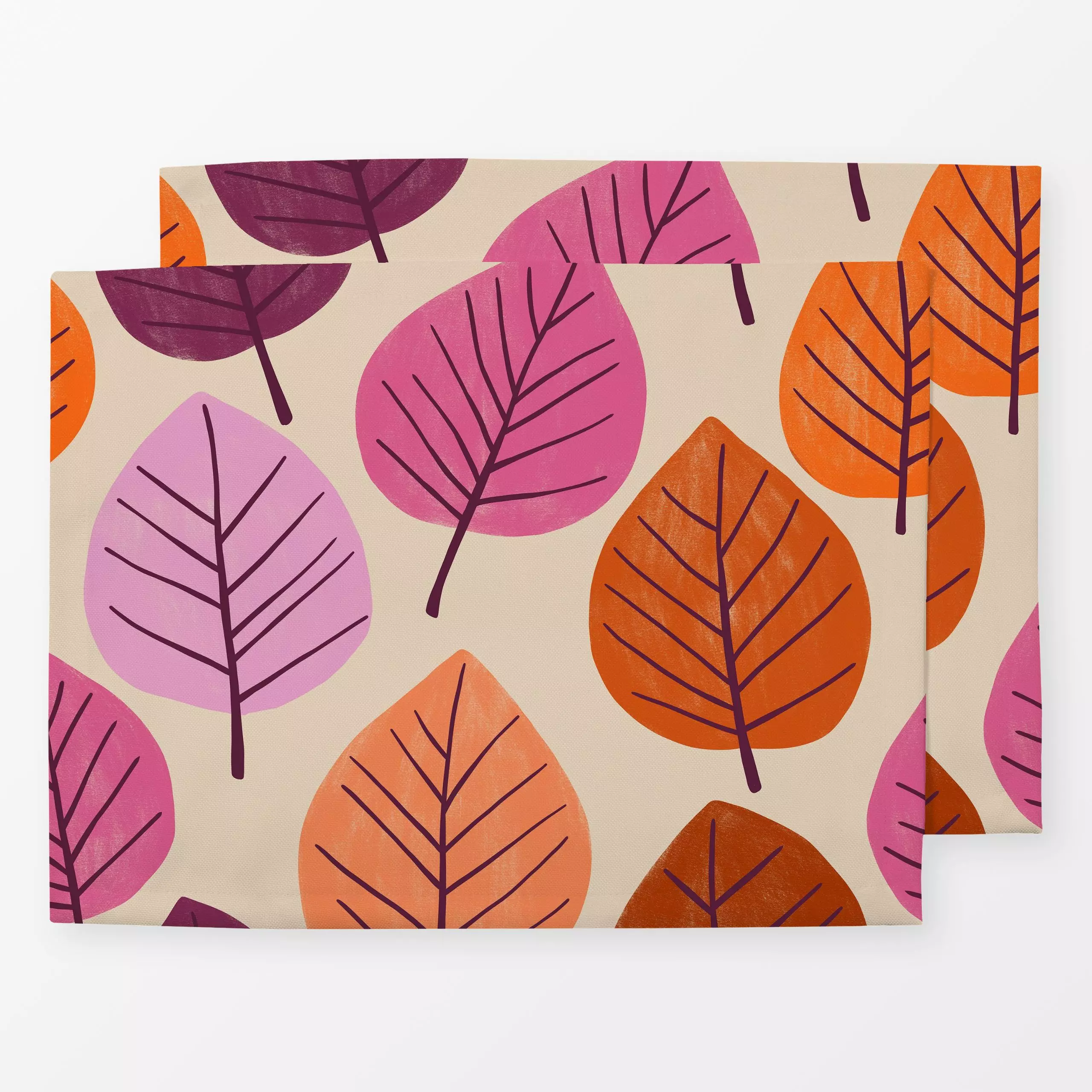 Tischset Herbstblätter rund orange pink - Blumen & Florales, Herbst, Pflanzen & Botanik - von „Studio Kesse"