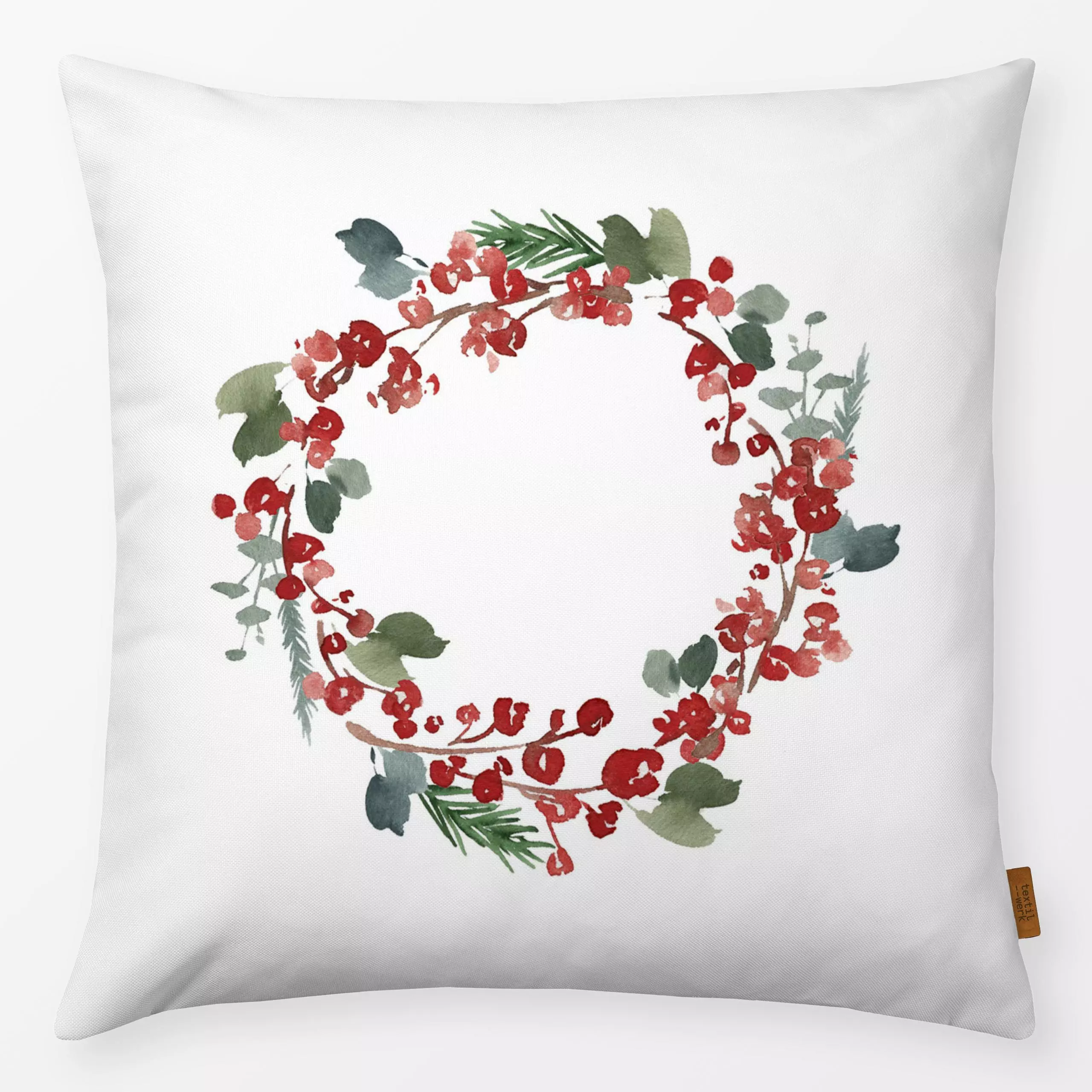 Kissen Berry Christmas - Blumen & Florales, Weihnachten - von „Sophie Reusche"; Wasserfarben, Aquarell, Zweig, Weihnachten, ...