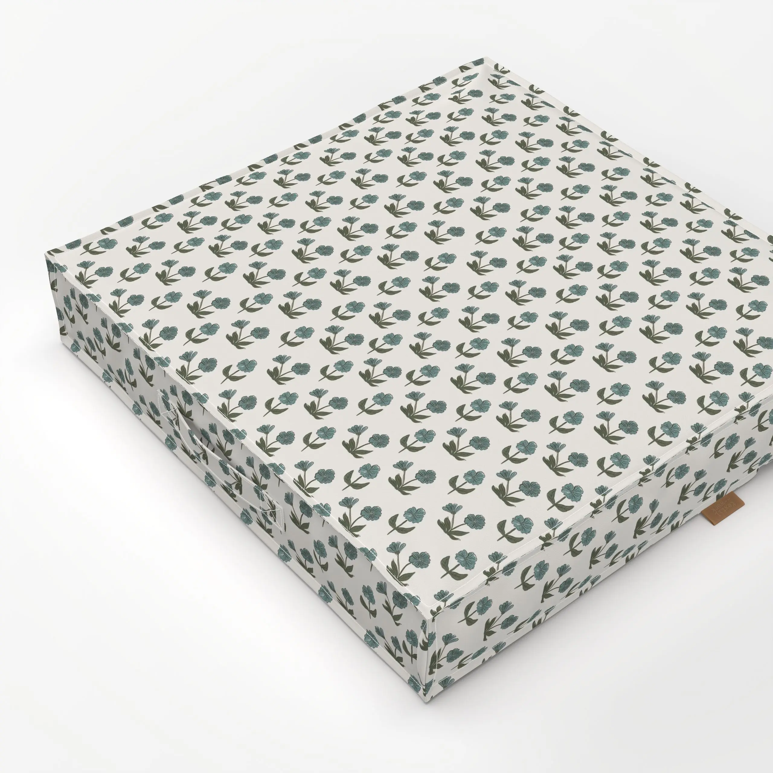 Bodenkissen Blue Flower Woodprint - Blumen & Florales, Frühling, Sommer - von „Anna Petersen"; Blaugrau, skandinavisch, Blüt...