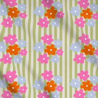 Meterware Blümchen Auf Streifen Grün