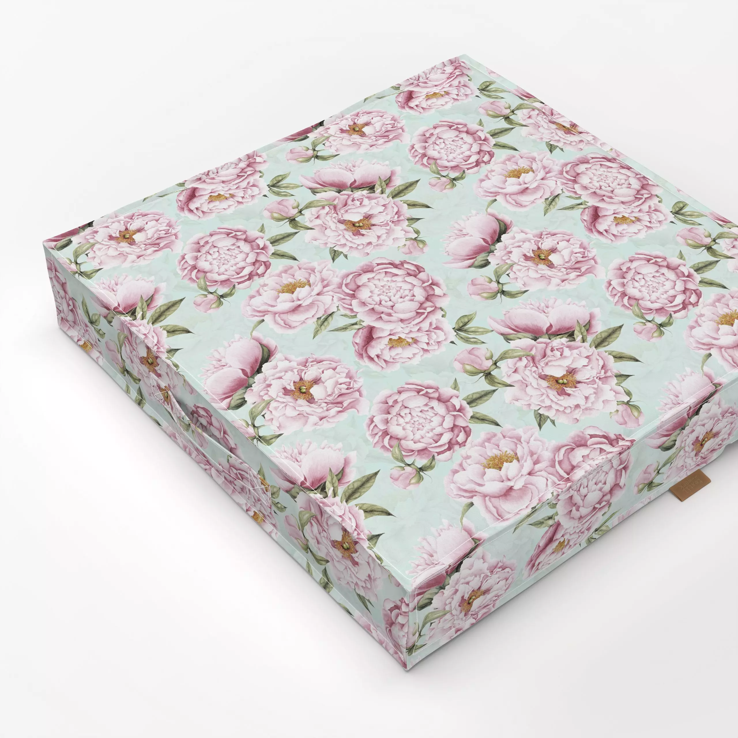 Bodenkissen Rosa Pfingstrosen auf Blau - Blumen & Florales, Frühling - von „Uta Naumann"; boho, Muster, Wasserfarben, skandi...