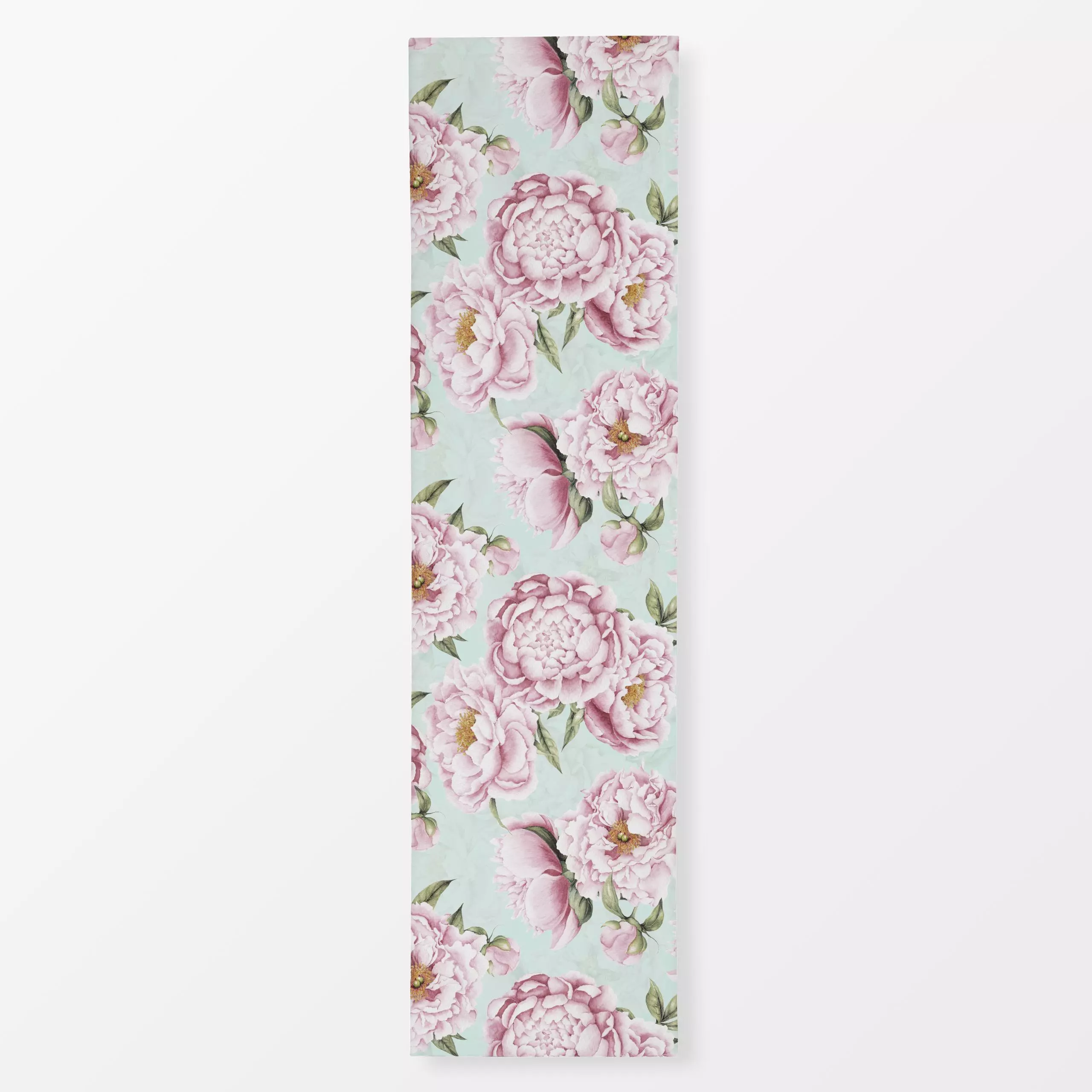 Tischläufer Rosa Pfingstrosen auf Blau, Blumen, Sommer, von Uta Naumann