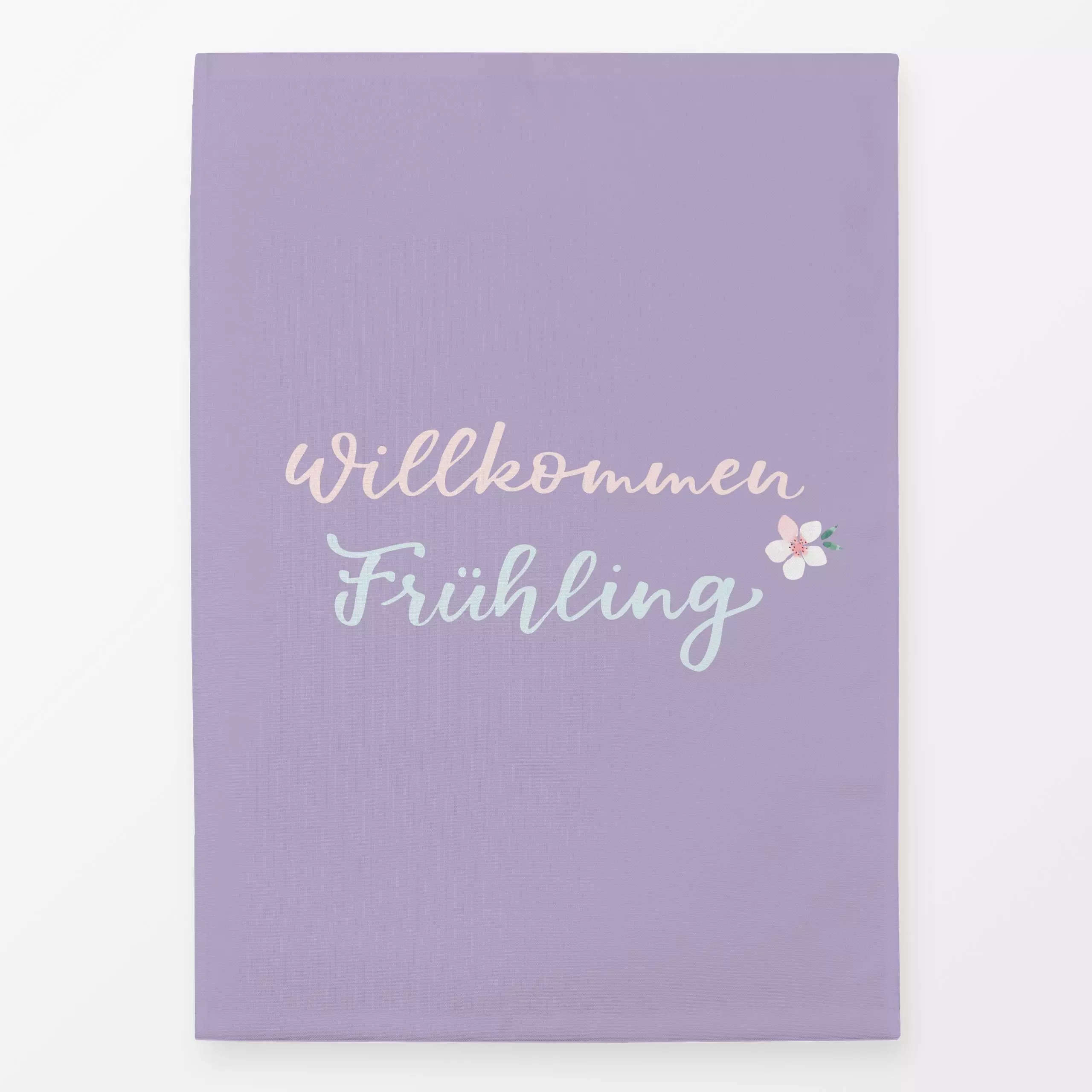 Geschirrtücher Willkommen Frühling hell lila - Frühling, Sprüche & Schriftzüge, Anlässe, Ostern - von „Katrin Graff"; Garten...