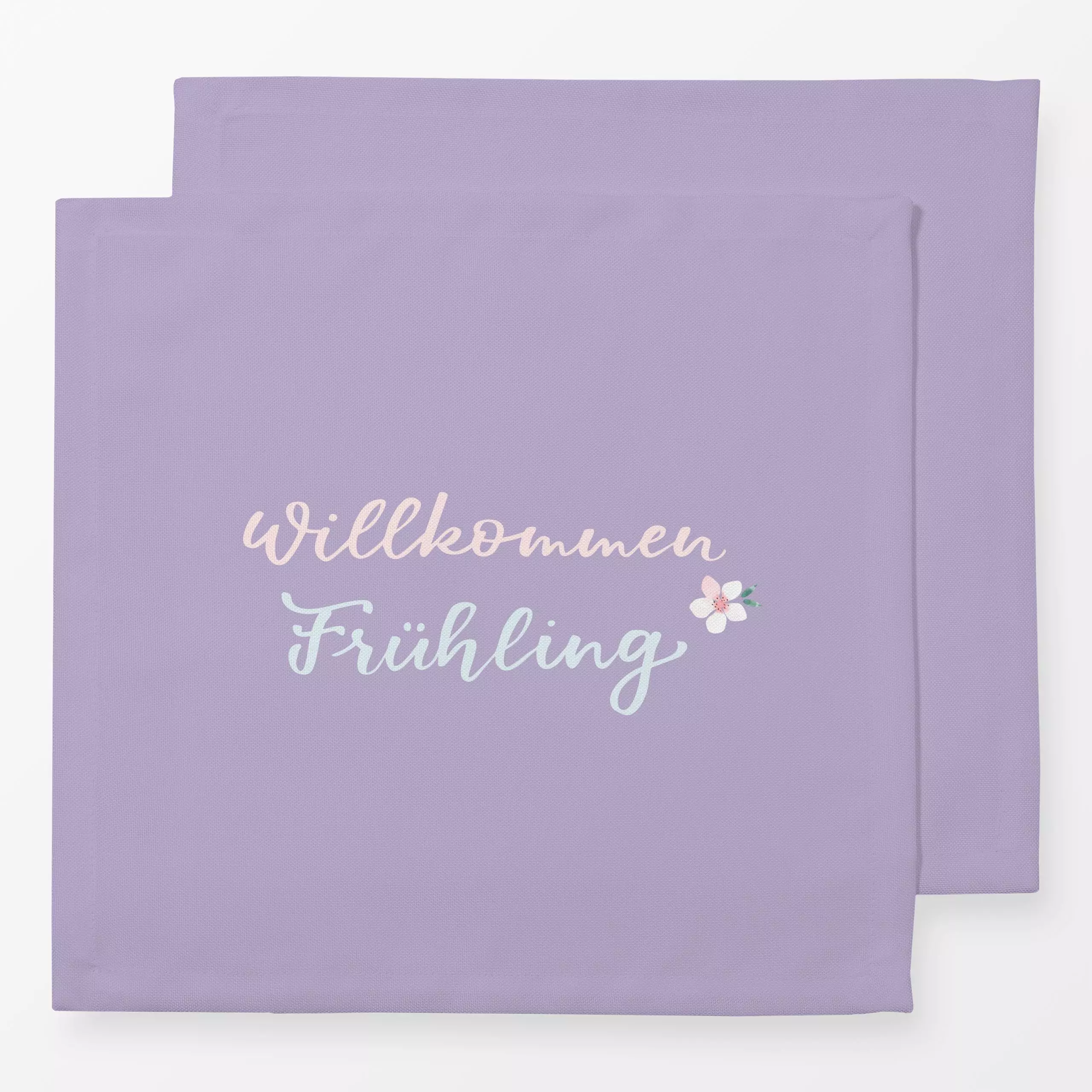 Servietten Willkommen Frühling hell lila - Frühling, Sprüche & Schriftzüge, Anlässe, Ostern - von „Katrin Graff"; Garten, fl...
