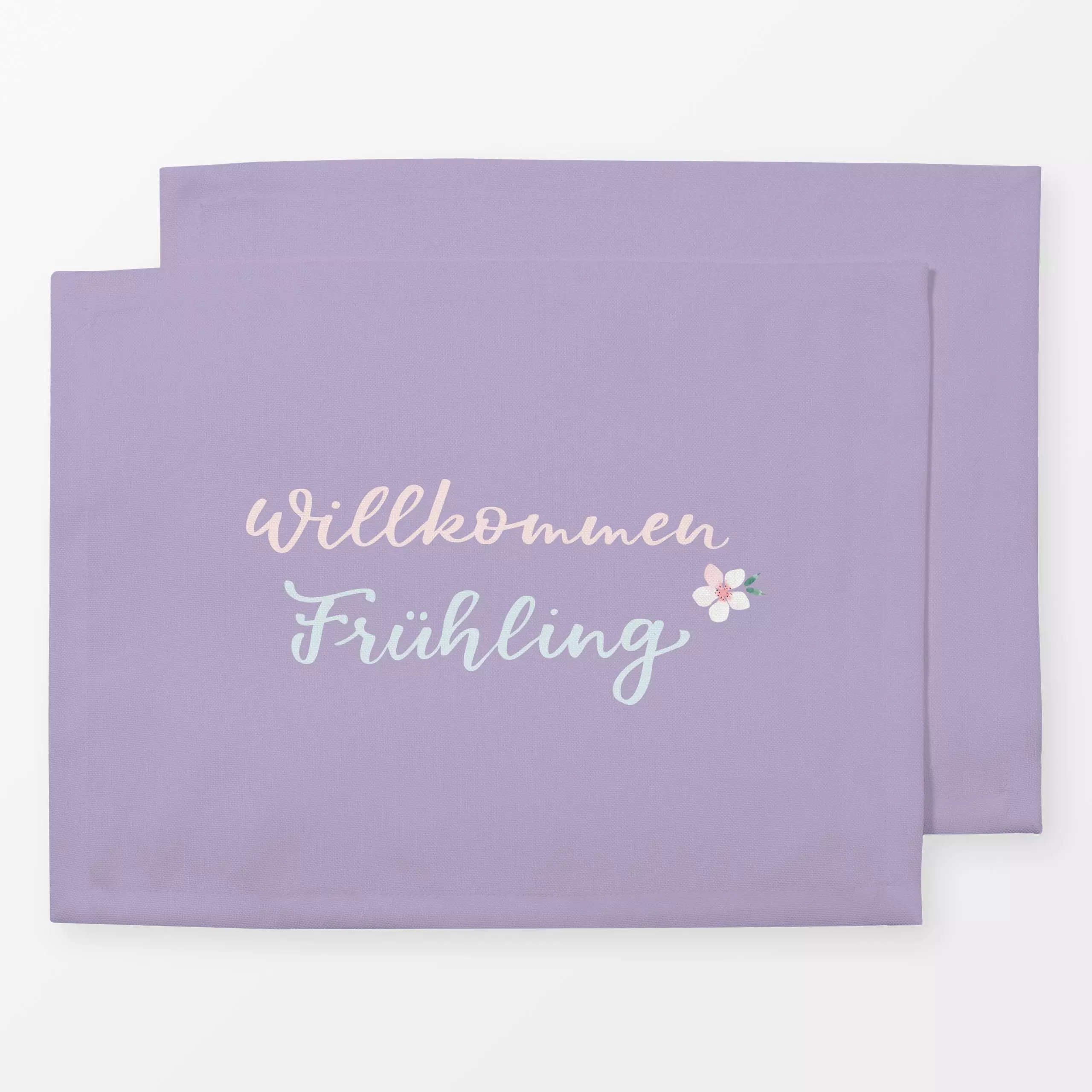 Tischset Willkommen Frühling hell lila, Blumen, Spruch, Ostern, von Katrin Graff