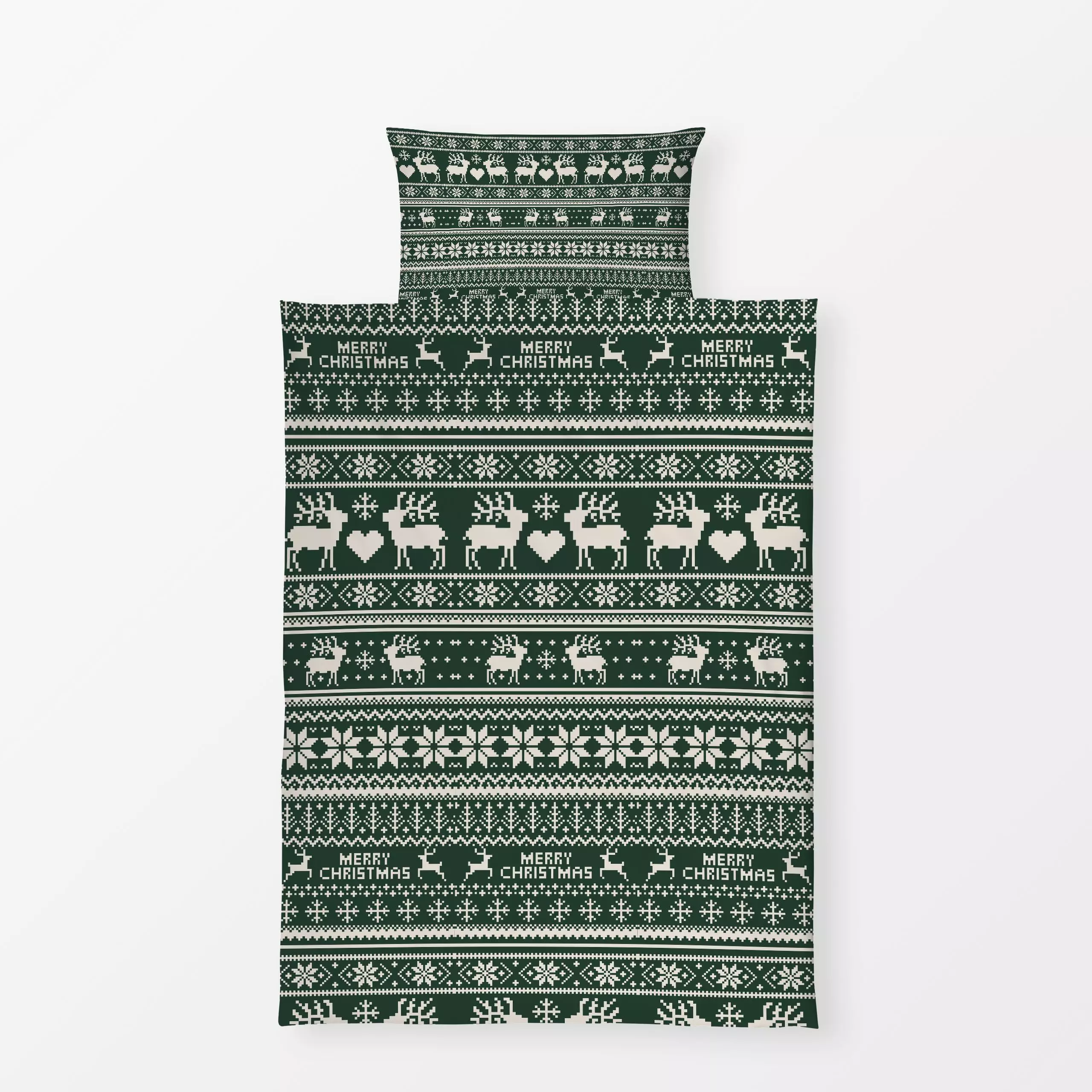 Bettwäsche Merry Christmas sand grün - Weihnachten, Winter, Symbole & Muster - von „Uta Naumann"; boho, Muster, Retro, Renti...