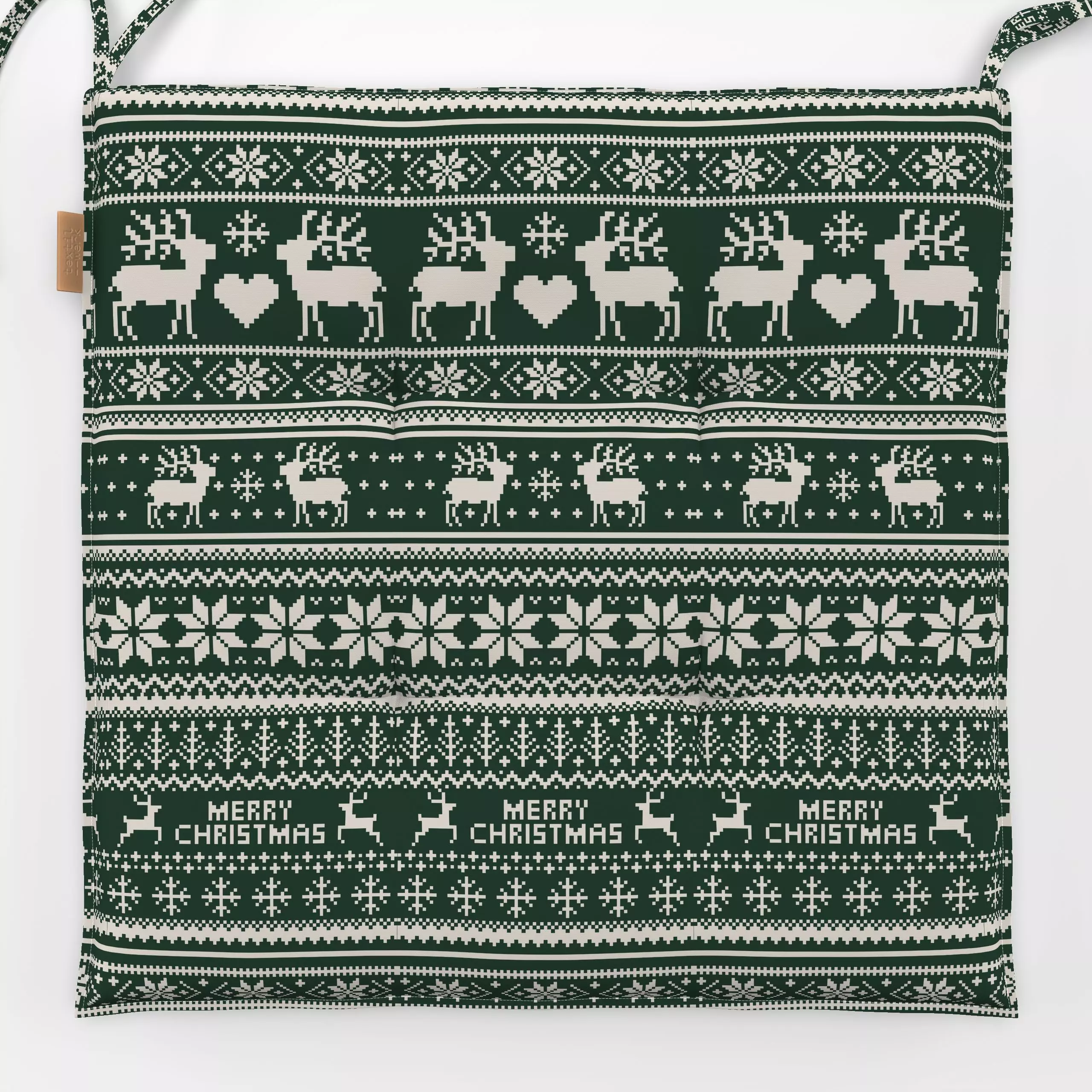 Sitzkissen Merry Christmas sand grün - Weihnachten, Winter, Symbole & Muster - von „Uta Naumann"; boho, Muster, Retro, Renti...