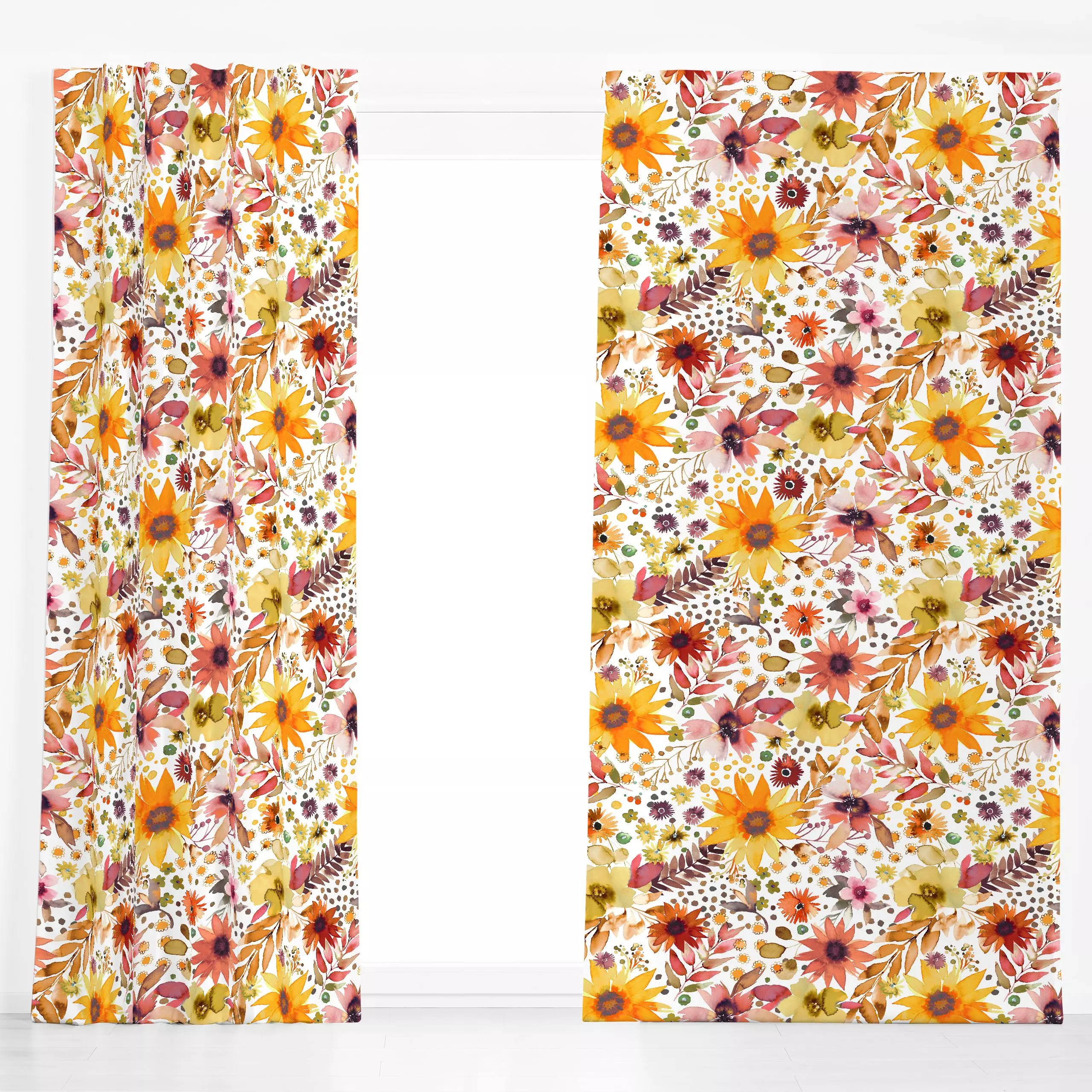 Dekovorhang Mediterrane Sonnenblumen - Blumen & Florales, Frühling, Sommer - von „Ninola Design "; Aquarell, Blumen, Sommer,...