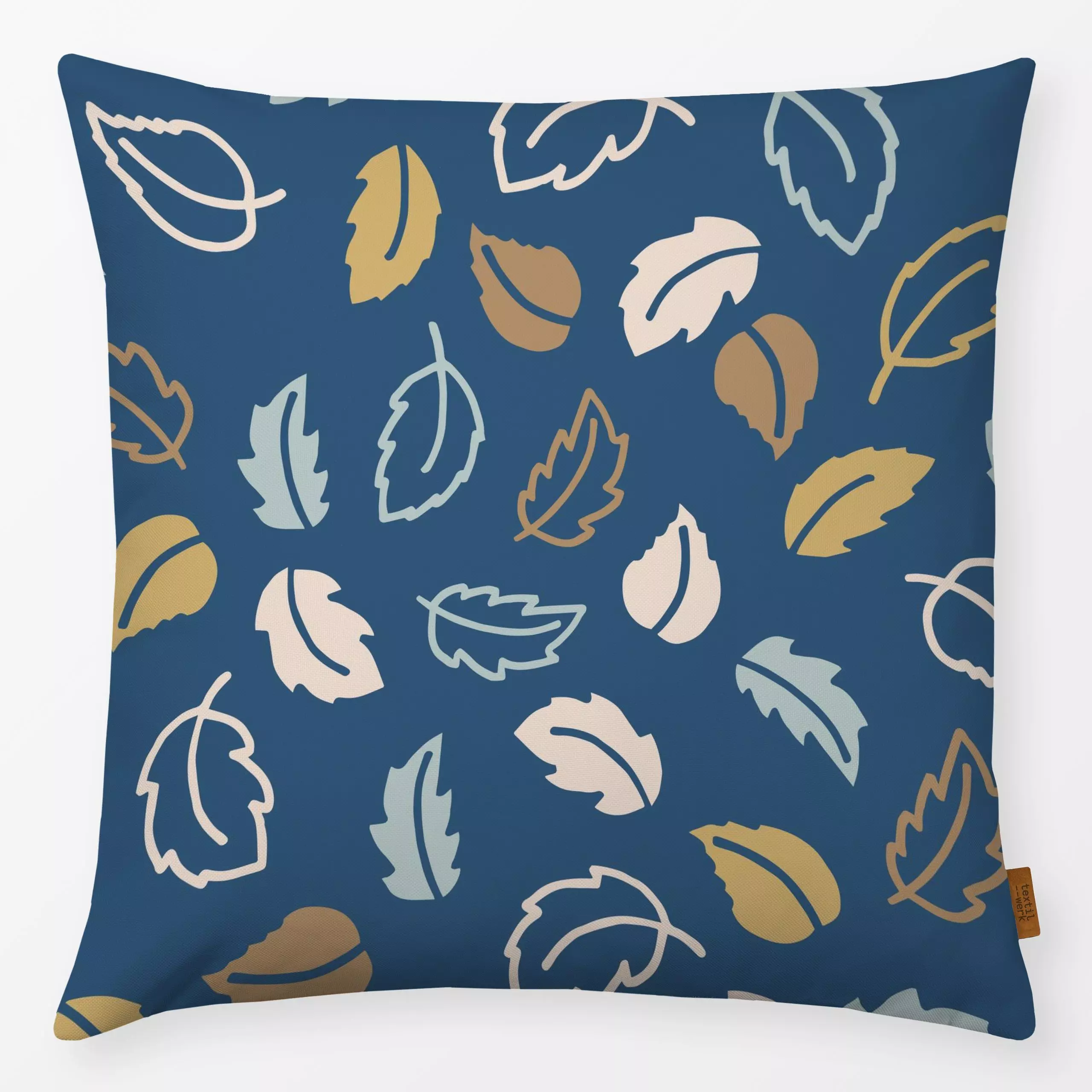 Kissen Herbstblätter blau - Pflanzen & Botanik - von „Katrin Graff"; Blatt, Blätter, Herbst, herbstlich, Herbststimmung, dar...