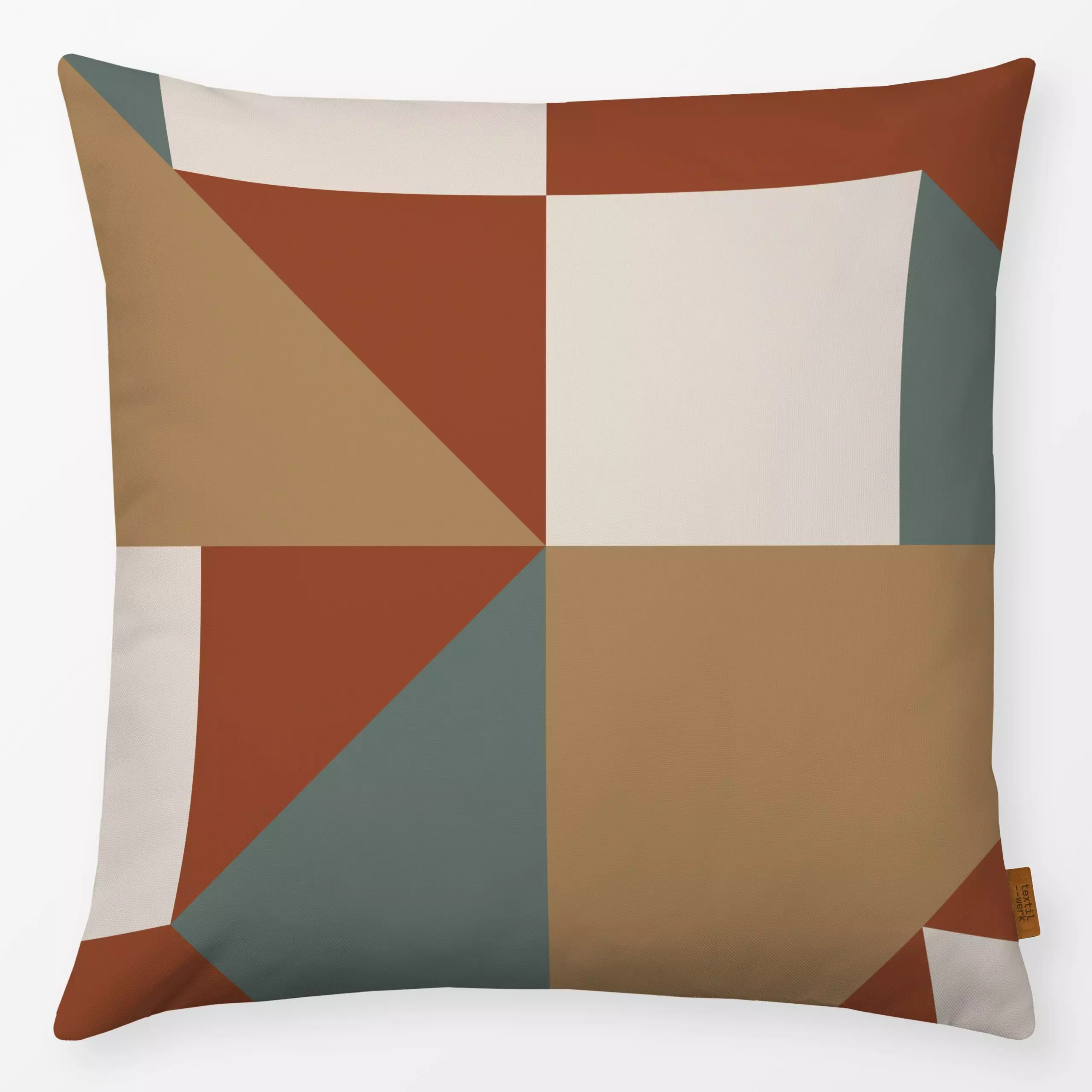 Kissen Squares and Triangles - Herbst, Symbole & Muster - von „Julia Schumacher"; graphisch, beige, Salbei, rost, ocker, Kar...