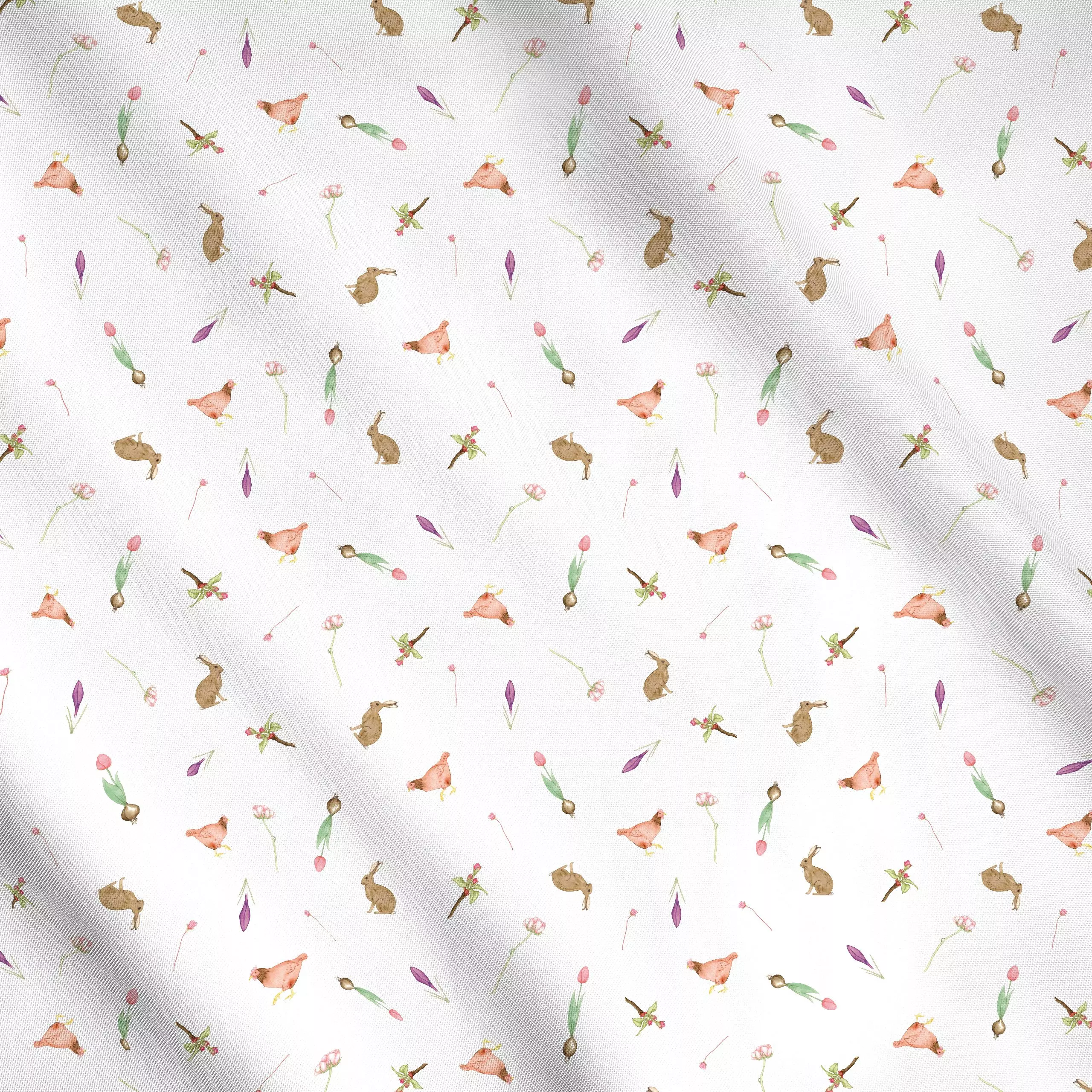 Meterware Frühlingsmuster - Frühling, Symbole & Muster - von „ask a duck"; Muster, Aquarell, Natur, Blumen, Tulpen, Hase, Os...