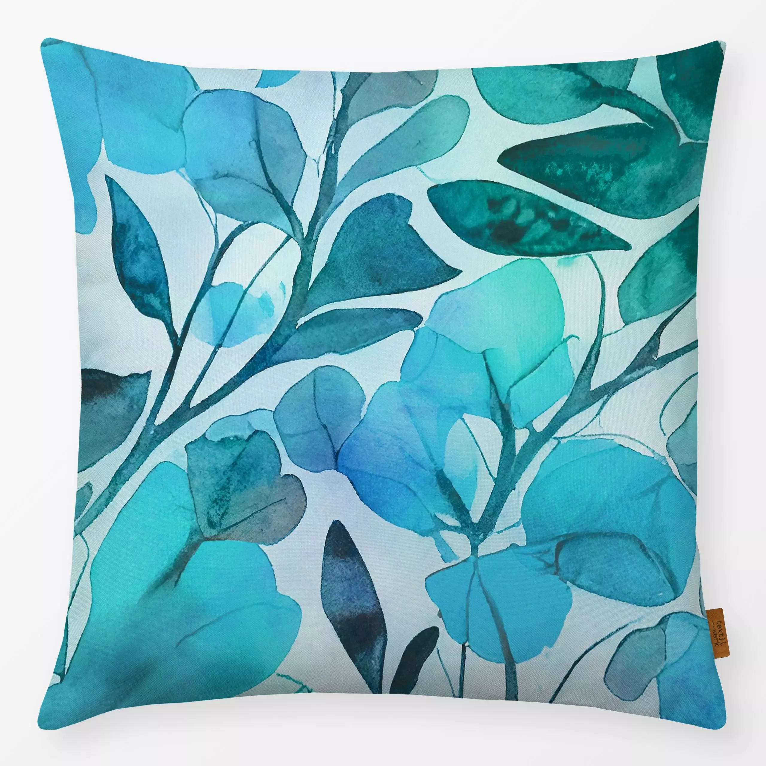 Kissen Floral Summer Vibe turquoise - Blumen & Florales, Pflanzen & Botanik - von „Andrea Haase"; Aquarell, Natur, abstrakt,...