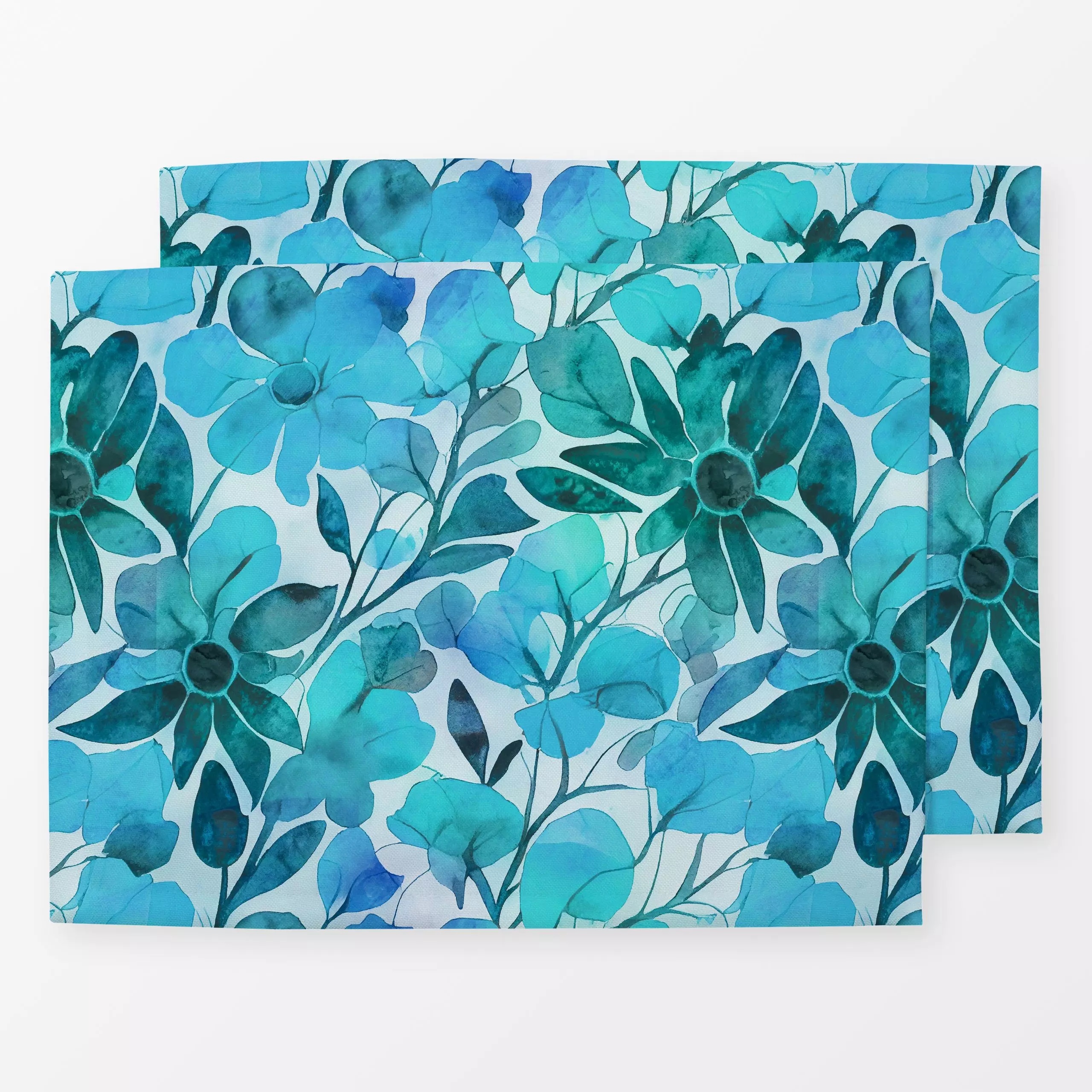 Tischset Floral Summer Vibe turquoise - Blumen & Florales, Pflanzen & Botanik - von „Andrea Haase"; Aquarell, Natur, abstrak...