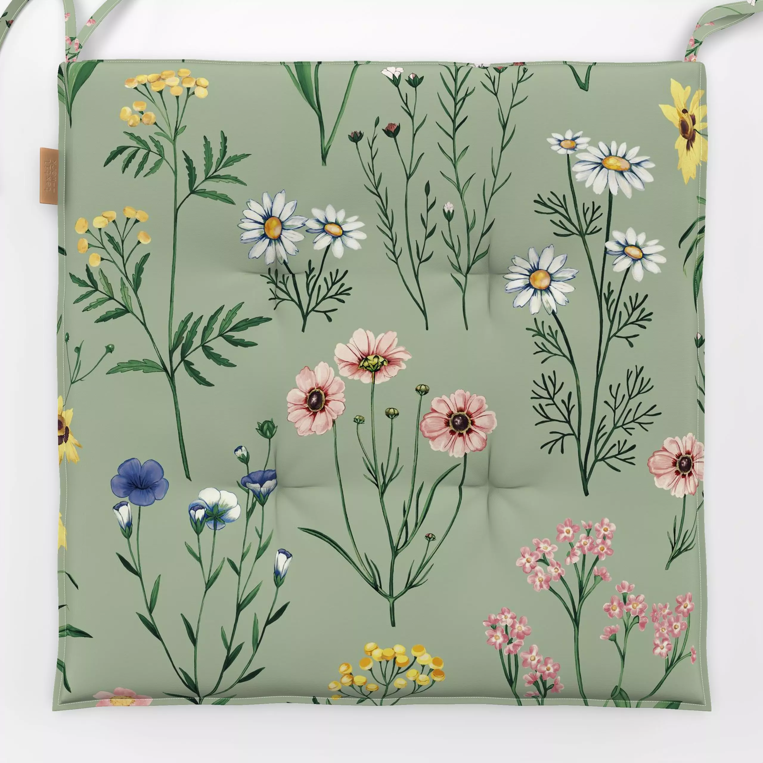 Sitzkissen Wild Flowers Green - Blumen & Florales, Frühling, Pflanzen & Botanik - von „Studio Kesse"; Trockenblumen, Blumen,...