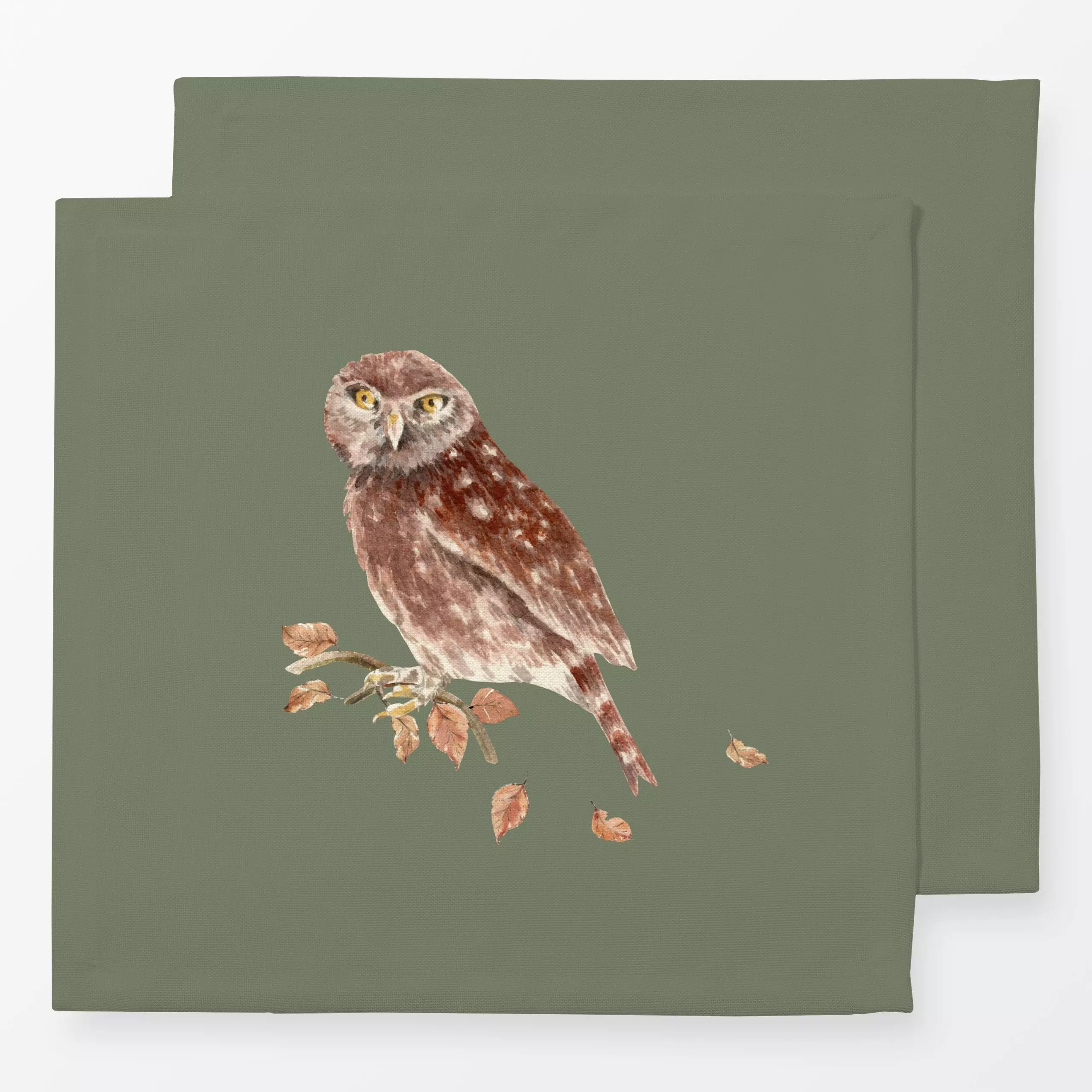 Servietten Kauz oilgreen - Herbst, Natur & Landschaft, Tiere - von „Katrin Graff"; Berge, Wald, Eule, Herbst, landhaus, Wald...