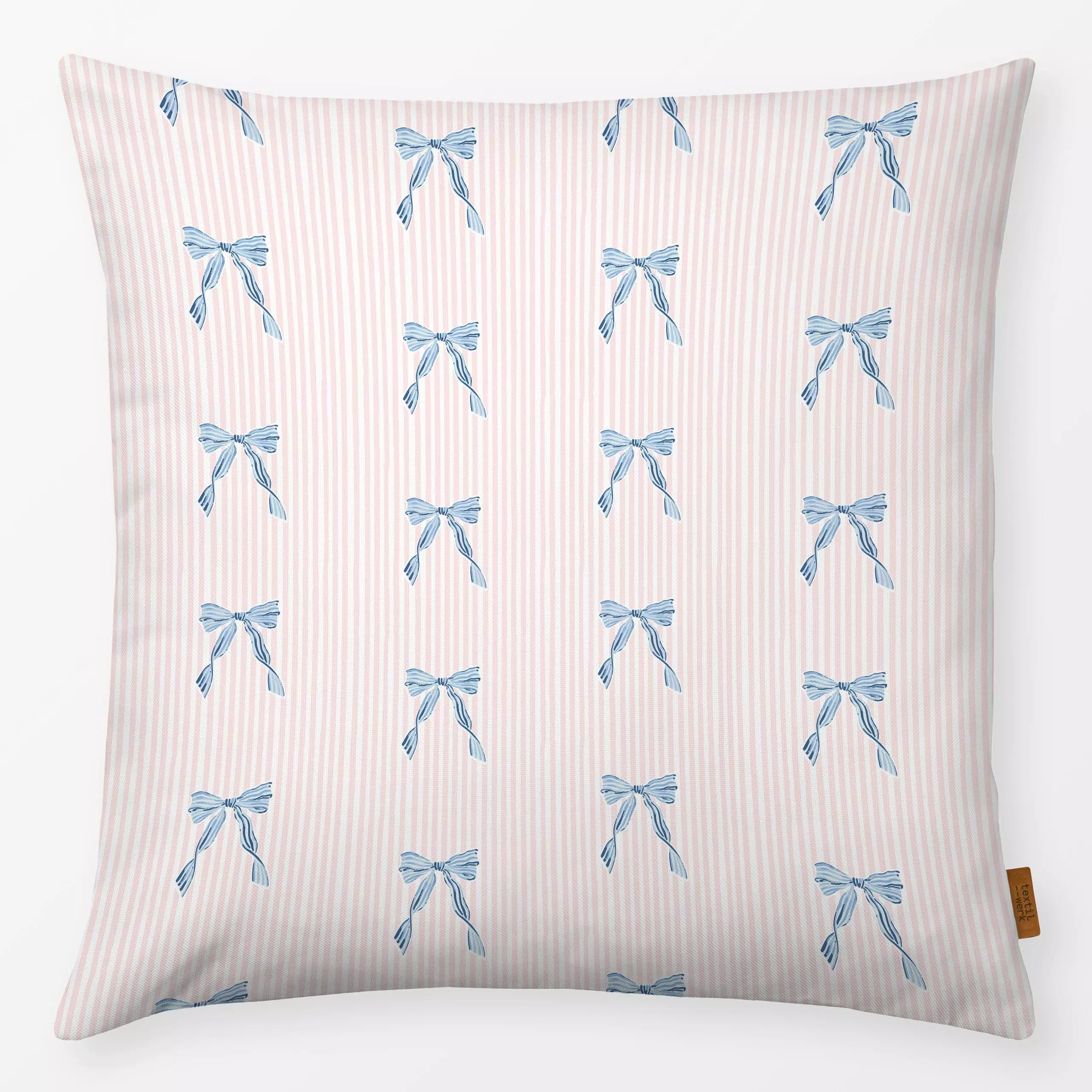 Kissen Schleifchen gestreift rosa - Symbole & Muster - von „Katrin Graff"; Kinderzimmer, summer, schleife, romantisch, cute,...
