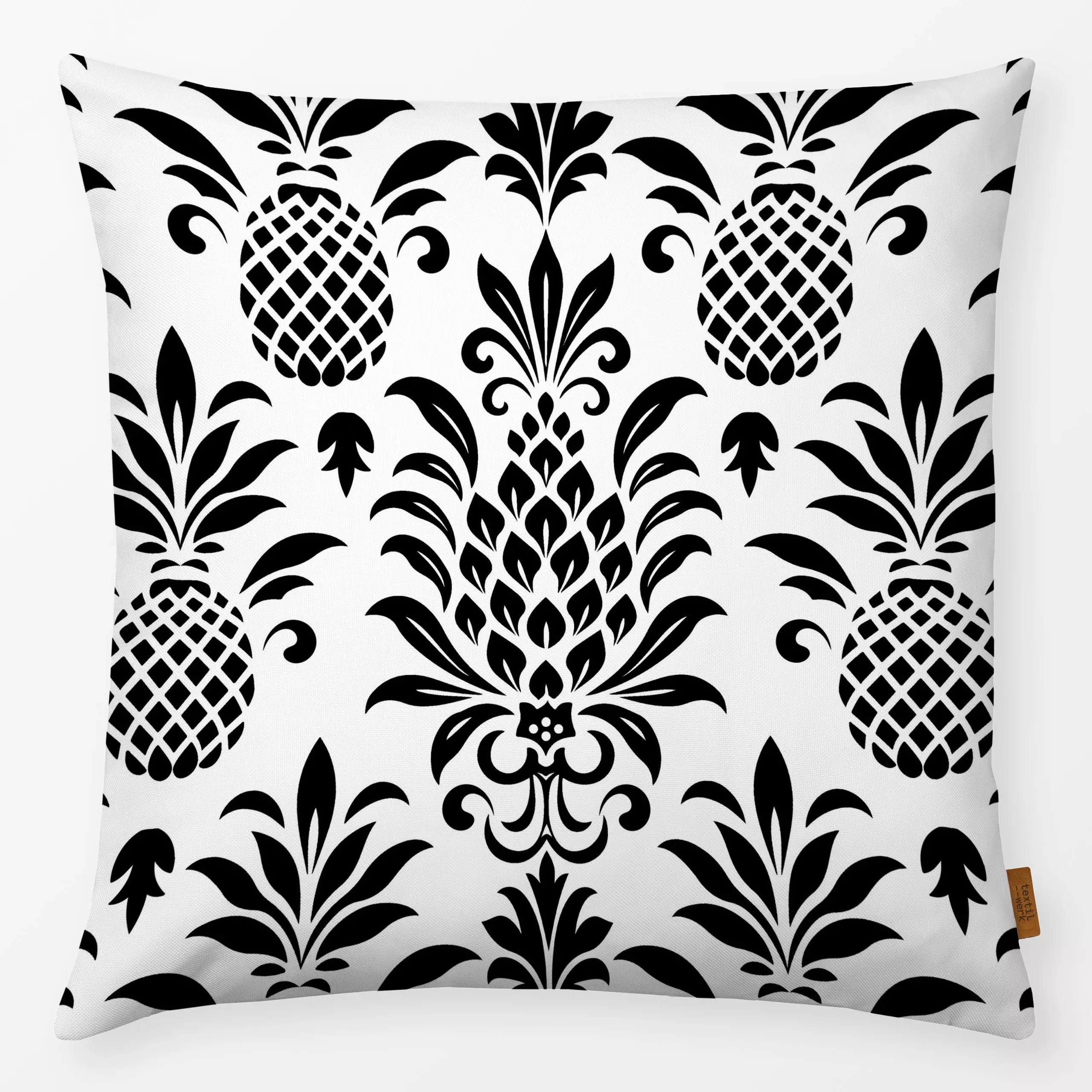 Kissen Pineapple Chic Black White - Pflanzen & Botanik, Küche, Essen & Trinken - von „Andrea Haase"; Frucht, Ananas, tropisc...